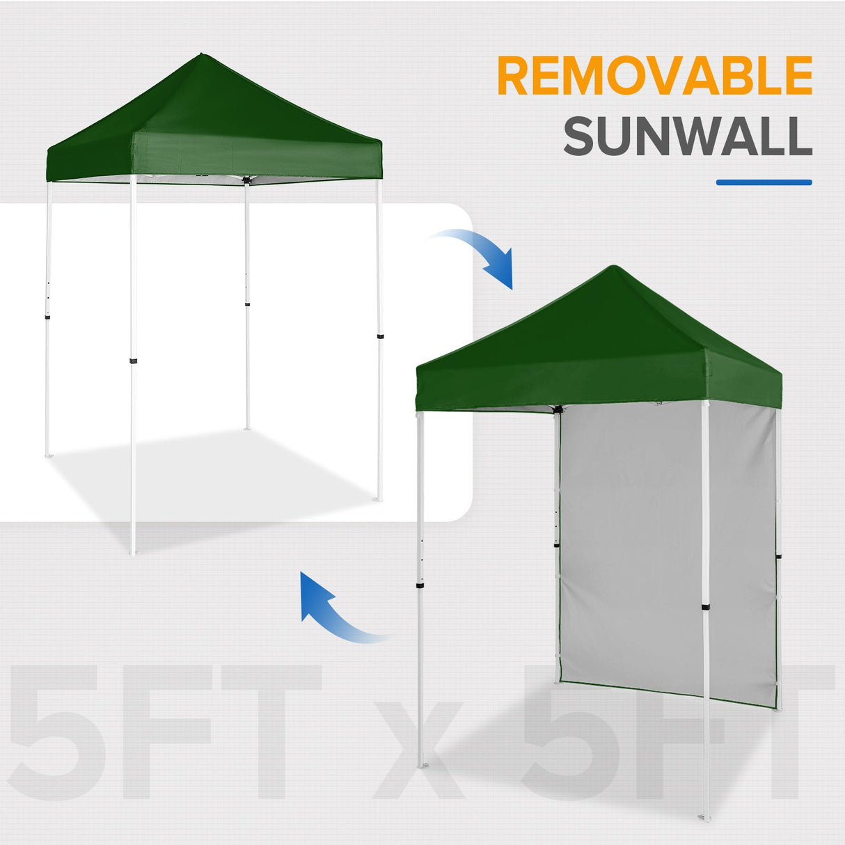 5x5 Straight Leg Pop Up Canopy Tent with One Removable Sunwall - Eagle Peak Custom Canopy Tent