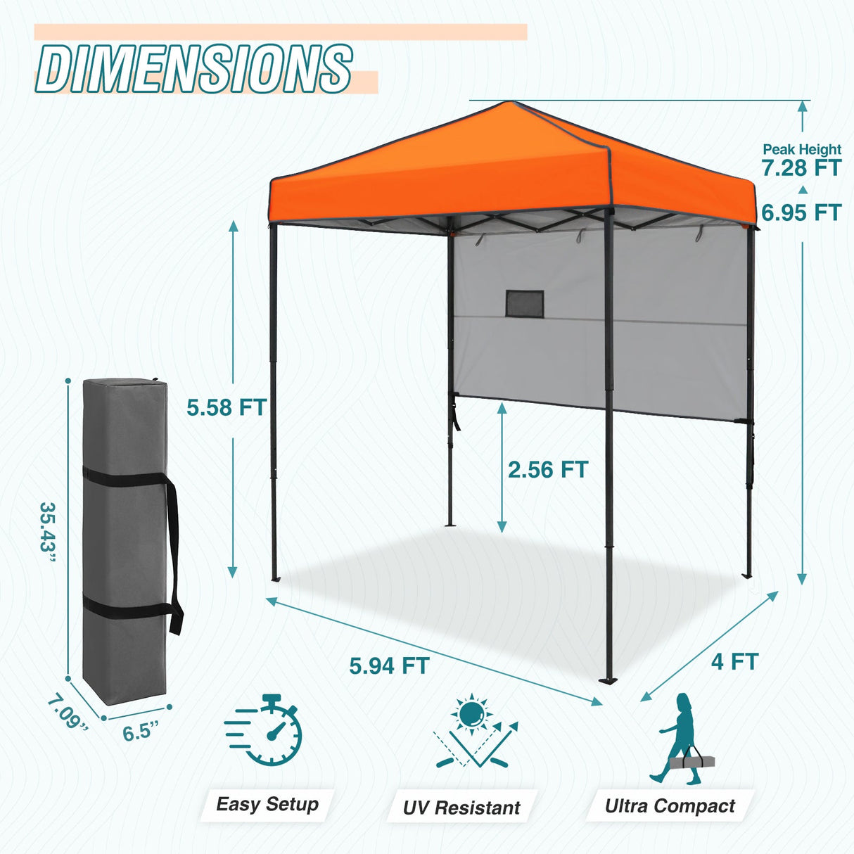 6x4 ft Instant Pop Up Canopy with Adjustable Sun Wall - Eagle Peak Custom Canopy Tent