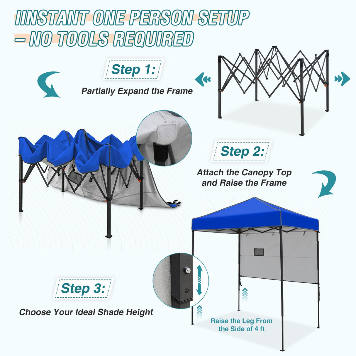 6x4 ft Instant Pop Up Canopy with Adjustable Sun Wall - Eagle Peak Custom Canopy Tent
