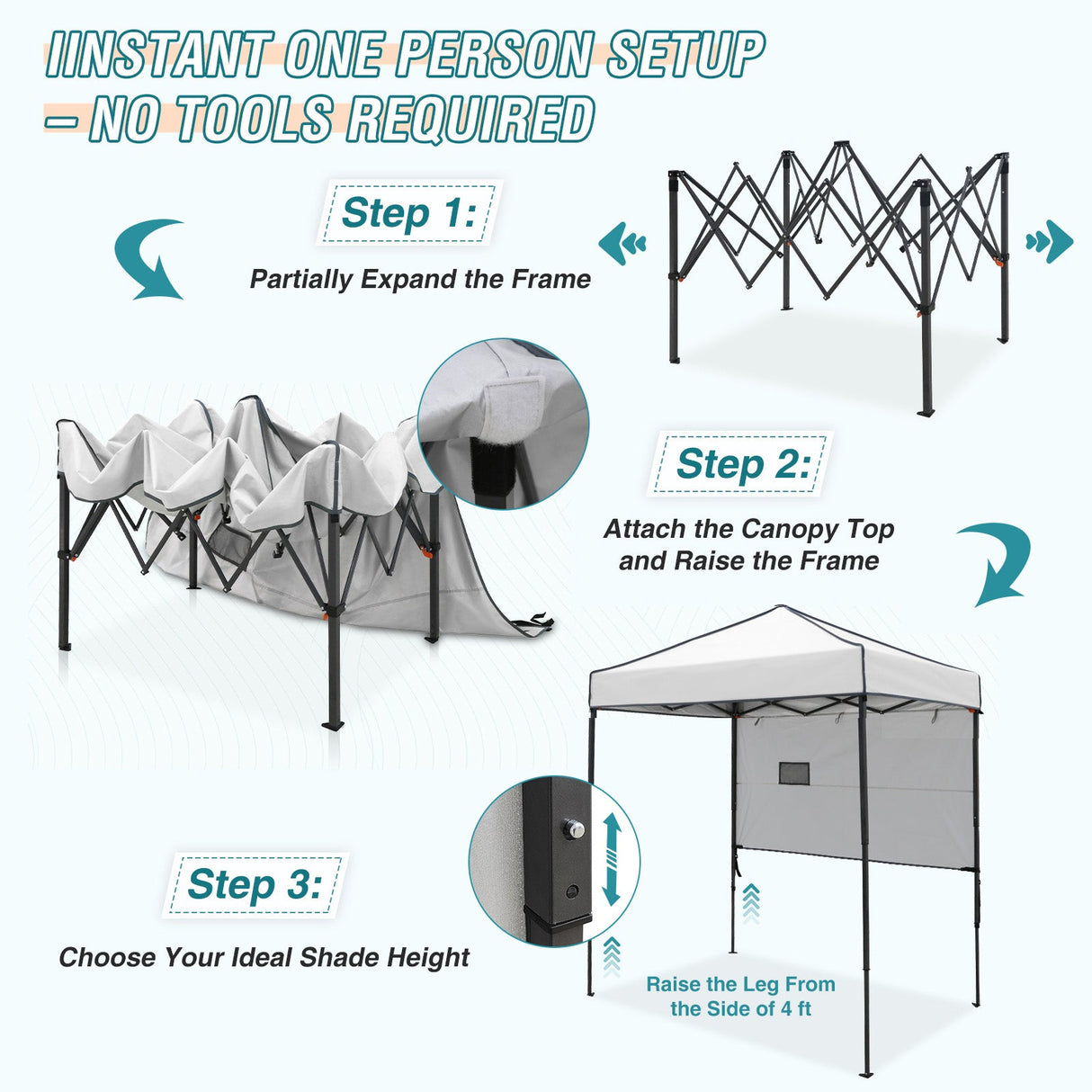 6x4 ft Instant Pop Up Canopy with Adjustable Sun Wall - Eagle Peak Custom Canopy Tent