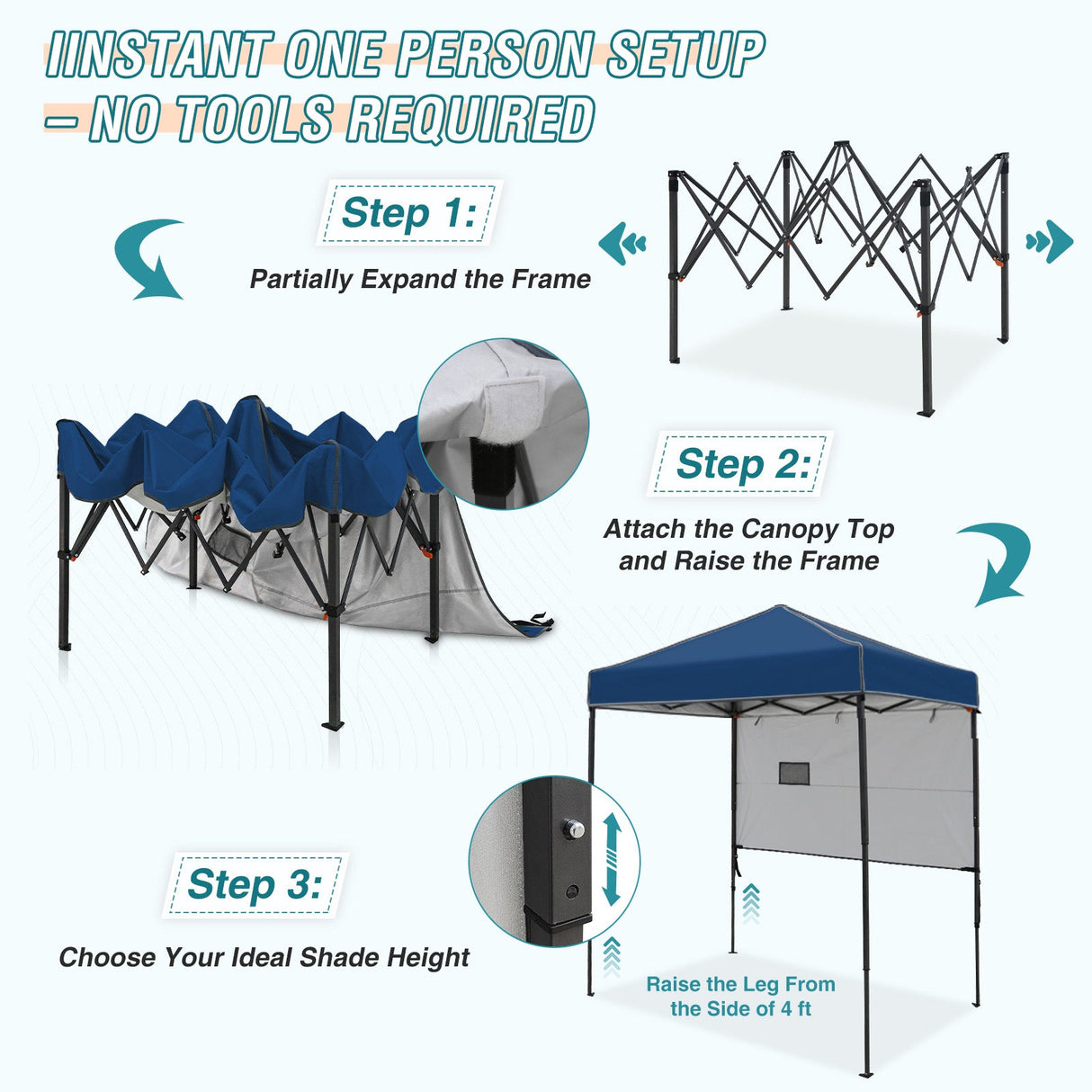 6x4 ft Instant Pop Up Canopy with Adjustable Sun Wall - Eagle Peak Custom Canopy Tent