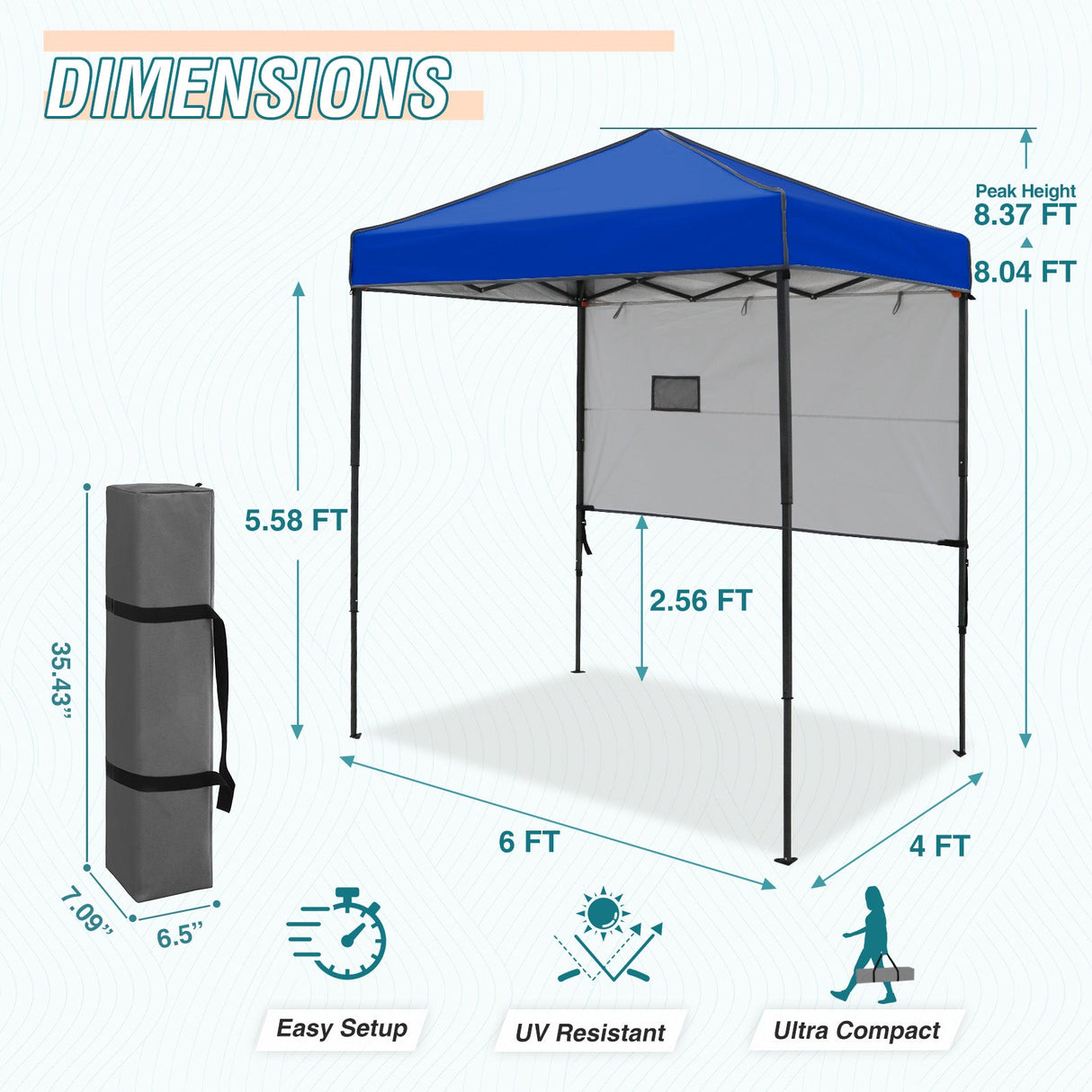 6x4 ft Instant Pop Up Canopy with Adjustable Sun Wall - Eagle Peak Custom Canopy Tent