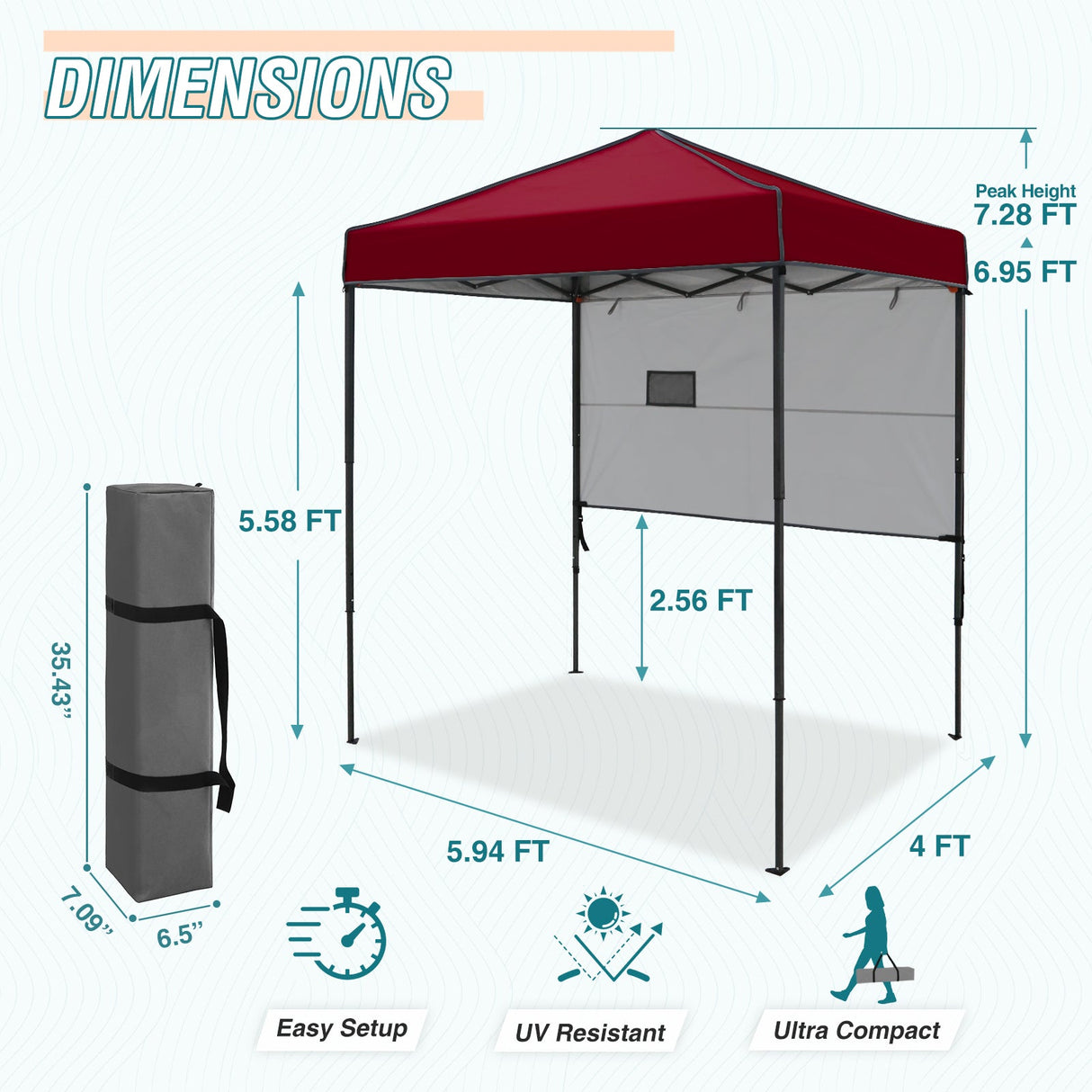 6x4 ft Instant Pop Up Canopy with Adjustable Sun Wall - Eagle Peak Custom Canopy Tent