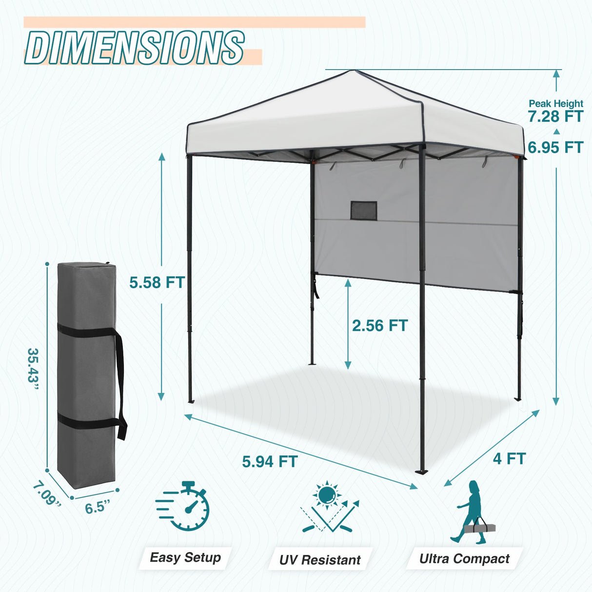 6x4 ft Instant Pop Up Canopy with Adjustable Sun Wall - Eagle Peak Custom Canopy Tent