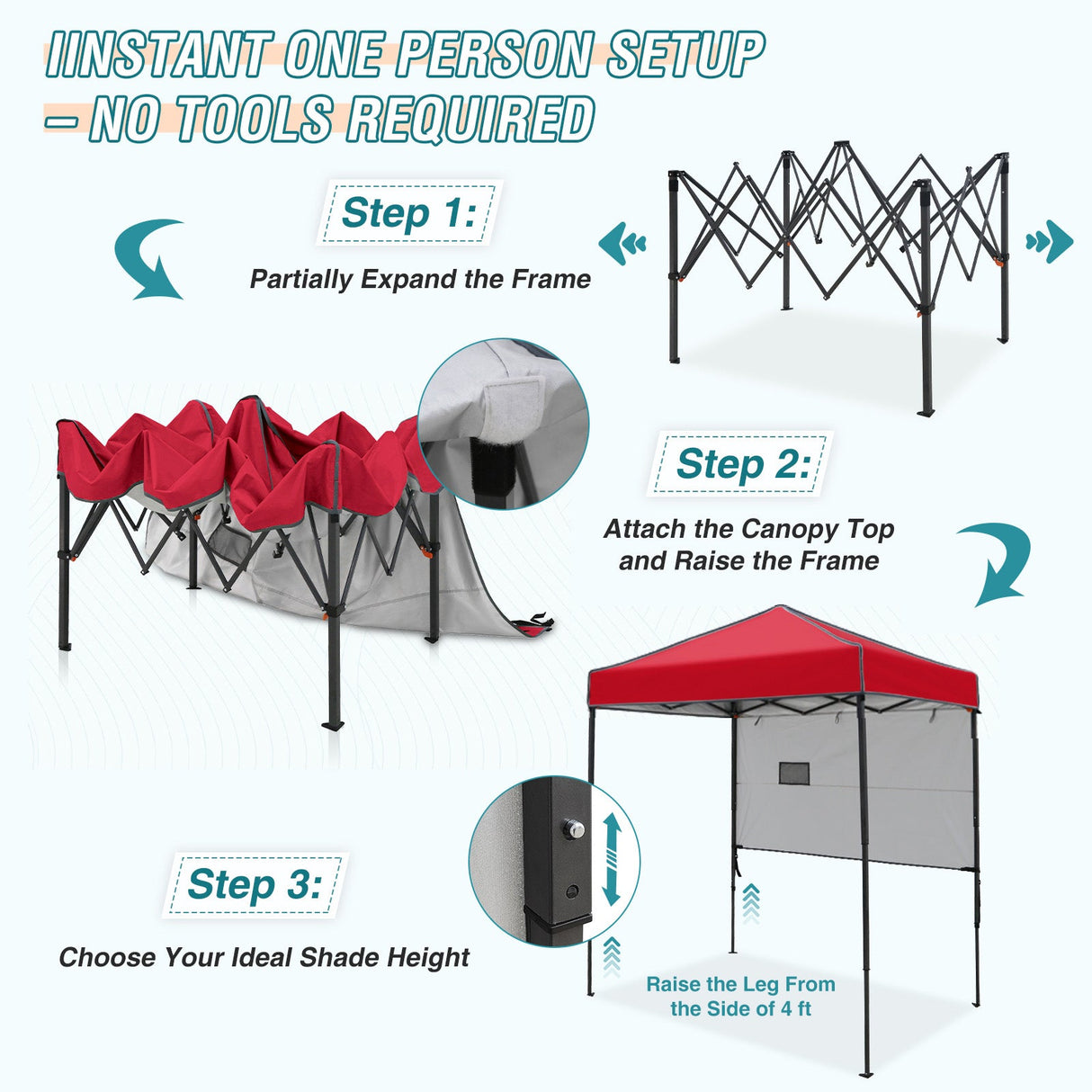 6x4 ft Instant Pop Up Canopy with Adjustable Sun Wall - Eagle Peak Custom Canopy Tent