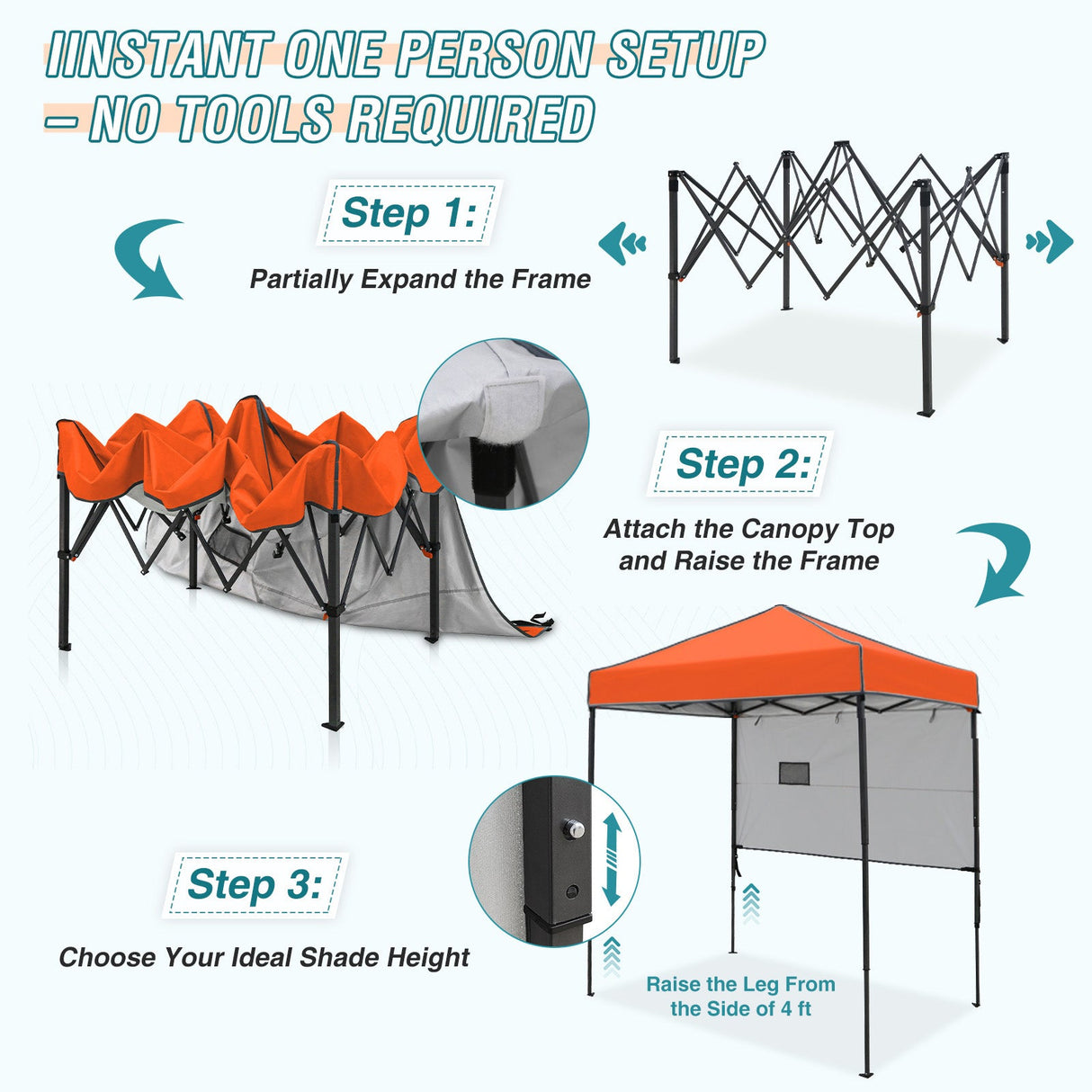 6x4 ft Instant Pop Up Canopy with Adjustable Sun Wall - Eagle Peak Custom Canopy Tent