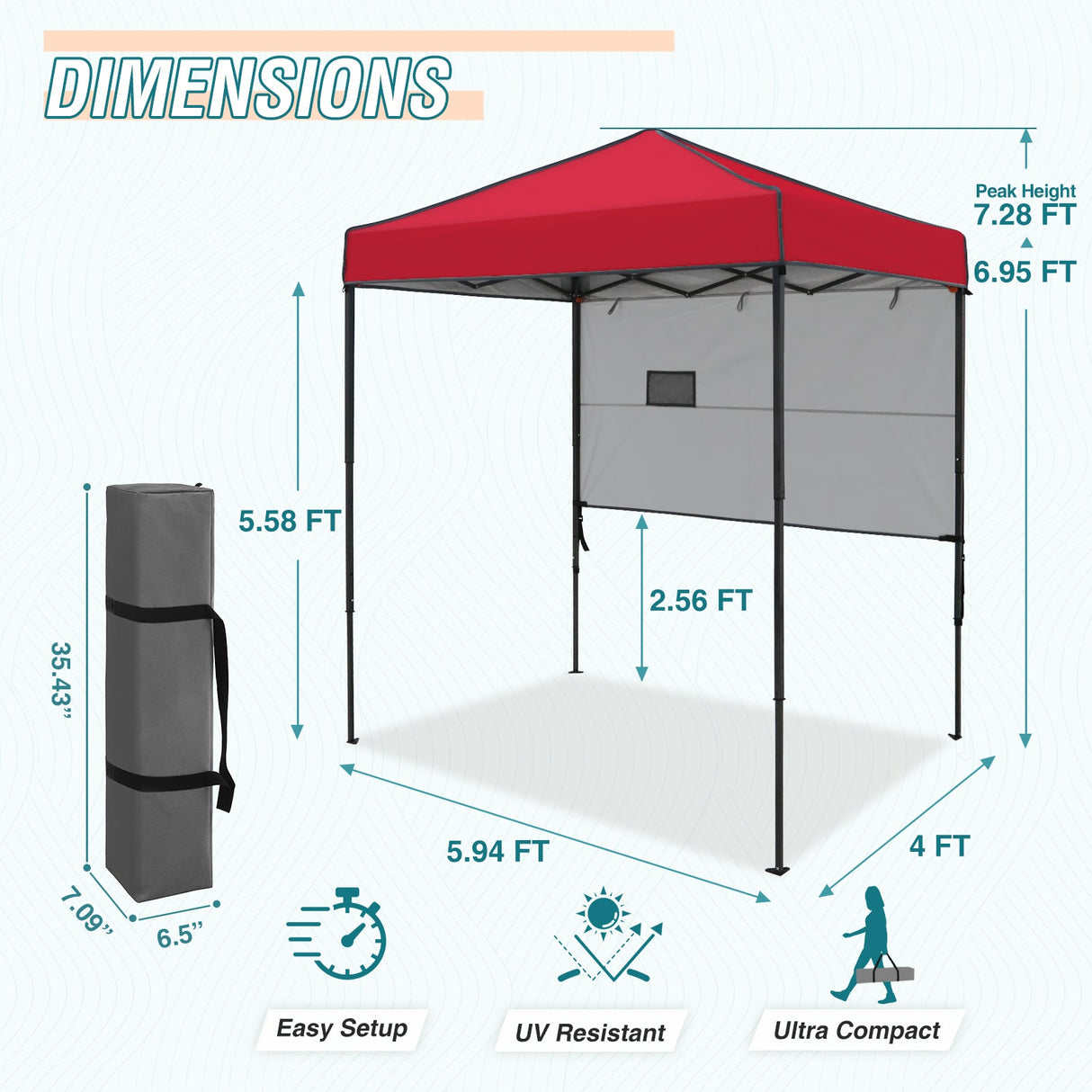 6x4 ft Instant Pop Up Canopy with Adjustable Sun Wall - Eagle Peak Custom Canopy Tent
