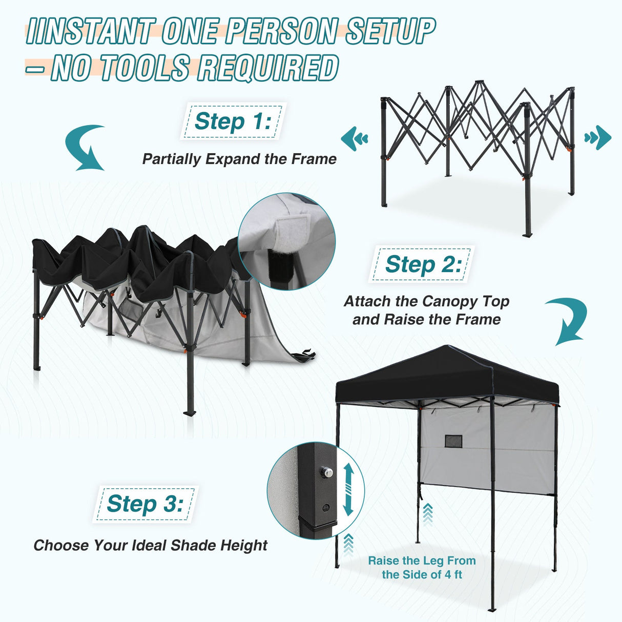 6x4 ft Instant Pop Up Canopy with Adjustable Sun Wall - Eagle Peak Custom Canopy Tent