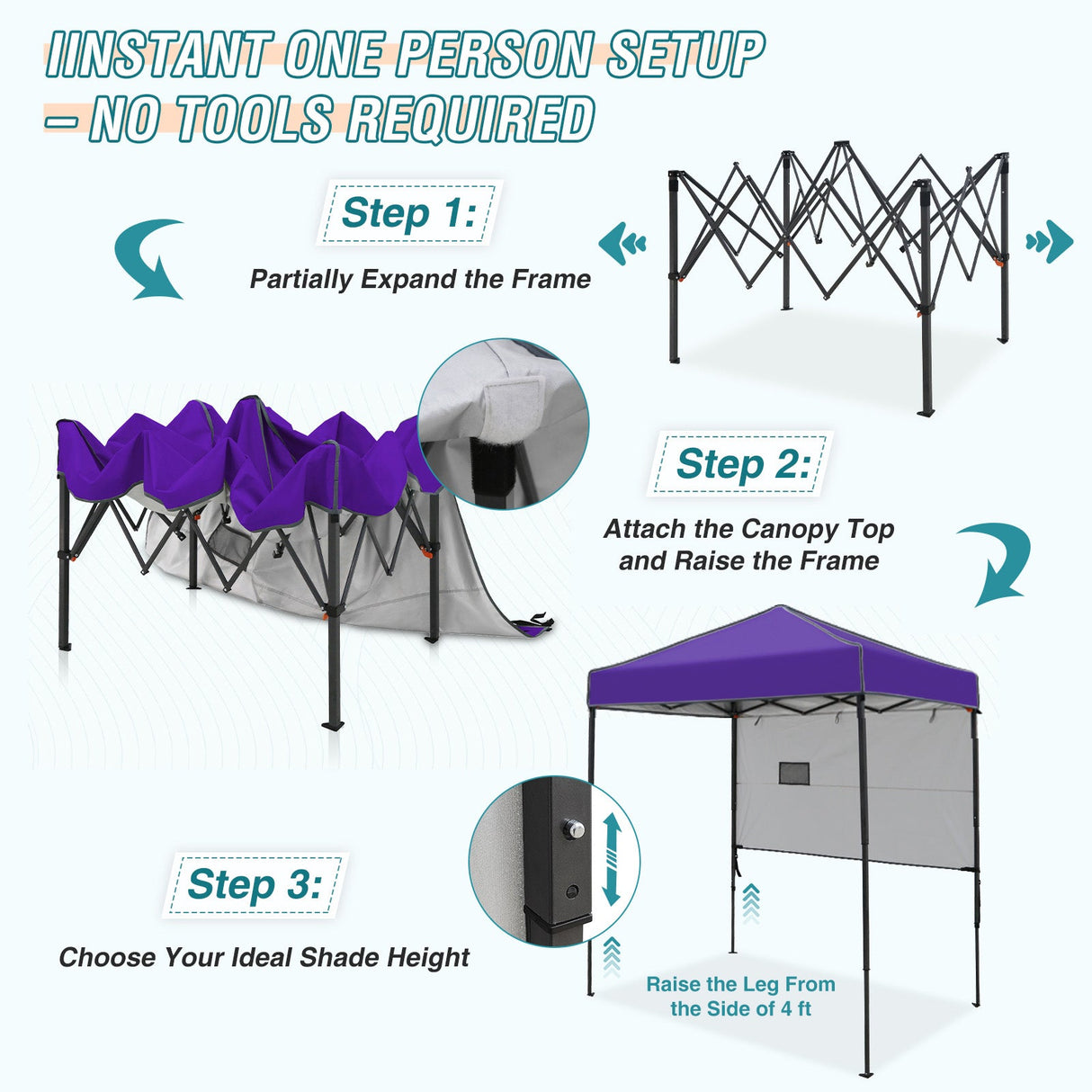 6x4 ft Instant Pop Up Canopy with Adjustable Sun Wall - Eagle Peak Custom Canopy Tent