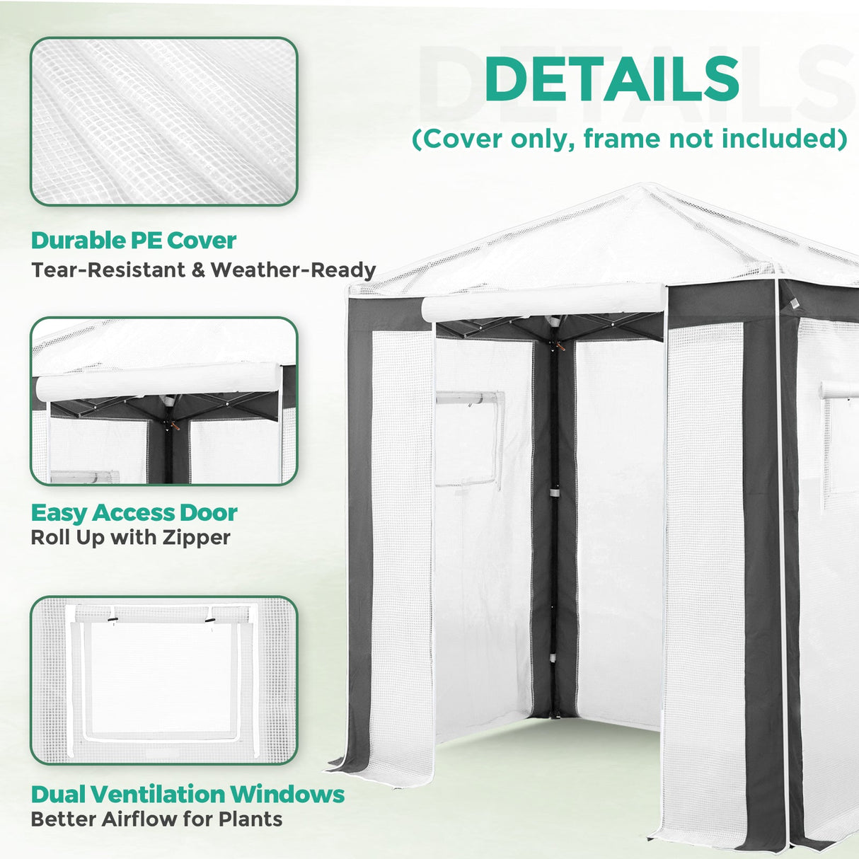 6X4 Replacement Top cover of Walk in Greenhouse with Polyester Reinforced Corners - Eagle Peak Custom Canopy Tent