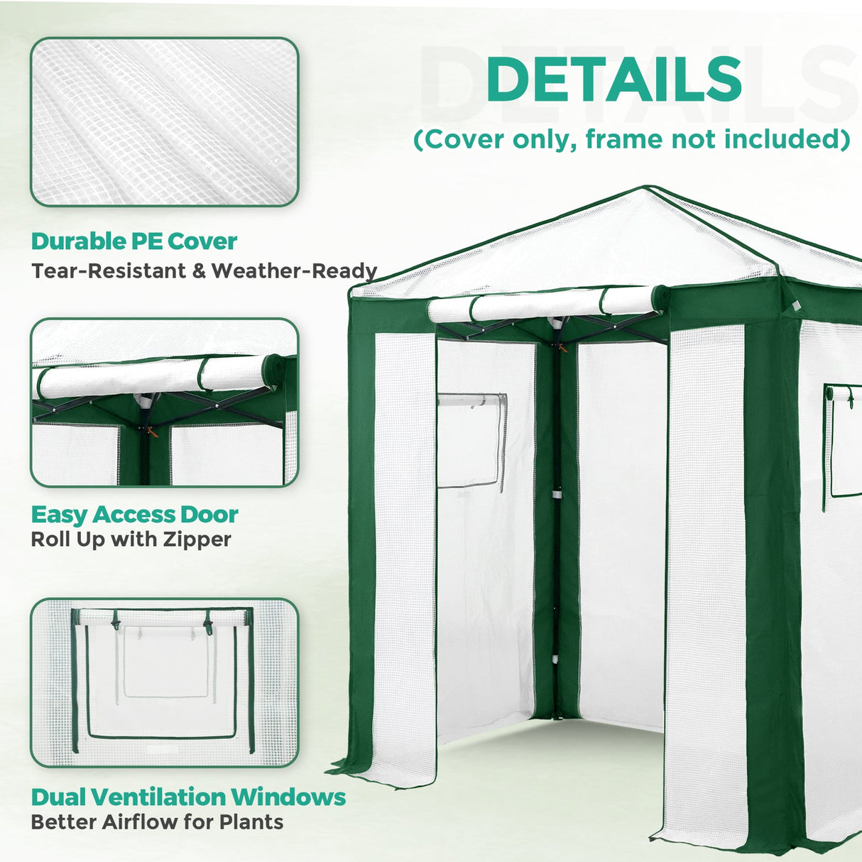 6X4 Replacement Top cover of Walk in Greenhouse with Polyester Reinforced Corners - Eagle Peak Custom Canopy Tent