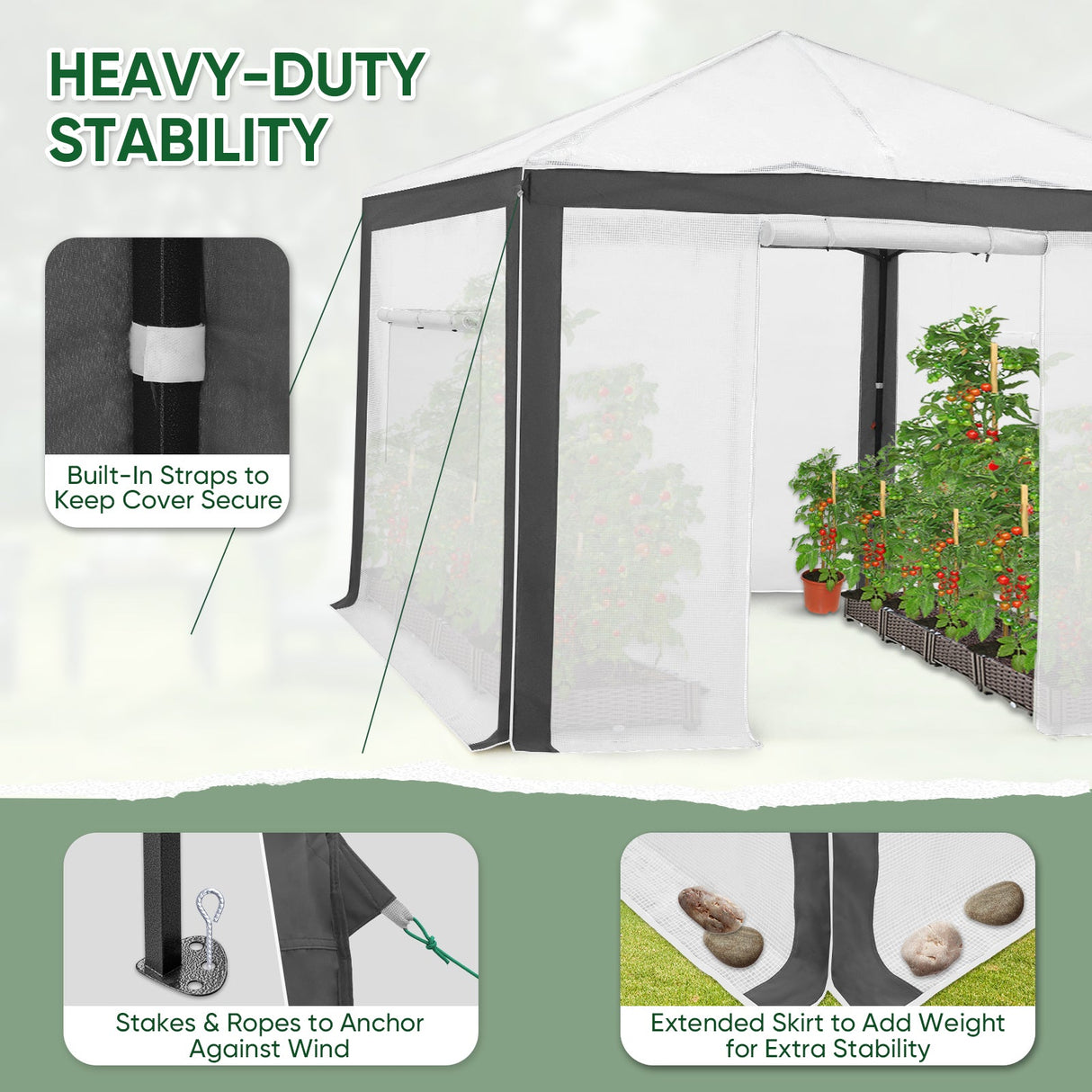 6x4/12x8/10x10 Portable Walk in Greenhouse with Polyester Reinforced Corners, Gray/White, Green/White - Eagle Peak Custom Canopy Tent