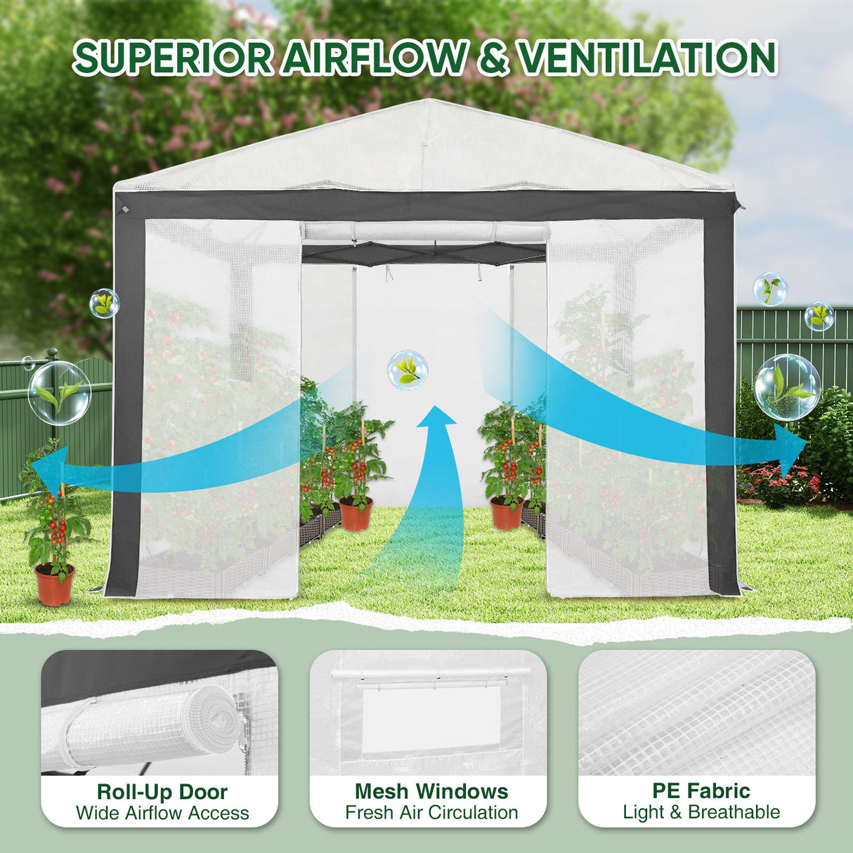 6x4/12x8/10x10 Portable Walk in Greenhouse with Polyester Reinforced Corners, Gray/White, Green/White - Eagle Peak Custom Canopy Tent