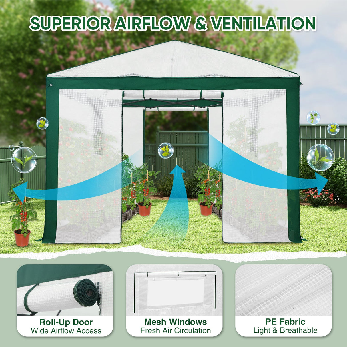 6x4/12x8/10x10 Portable Walk in Greenhouse with Polyester Reinforced Corners, Gray/White, Green/White - Eagle Peak Custom Canopy Tent