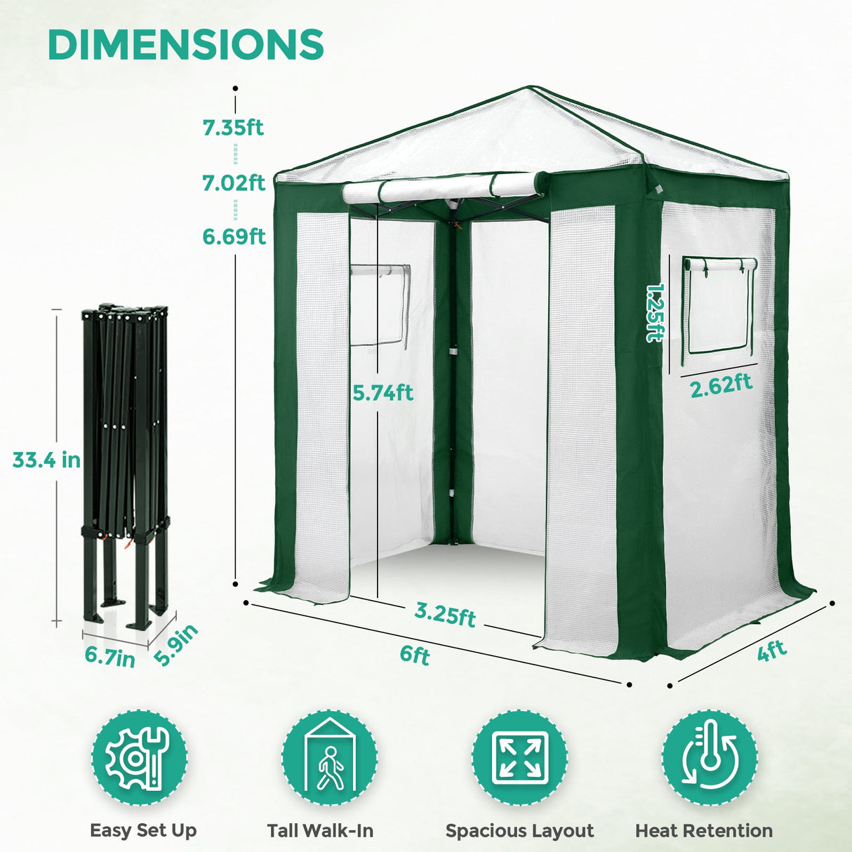 6x4/8x6/10x10 Portable Walk in Greenhouse with Polyester Reinforced Corners, Gray/White, Green/White - Eagle Peak Custom Canopy Tent