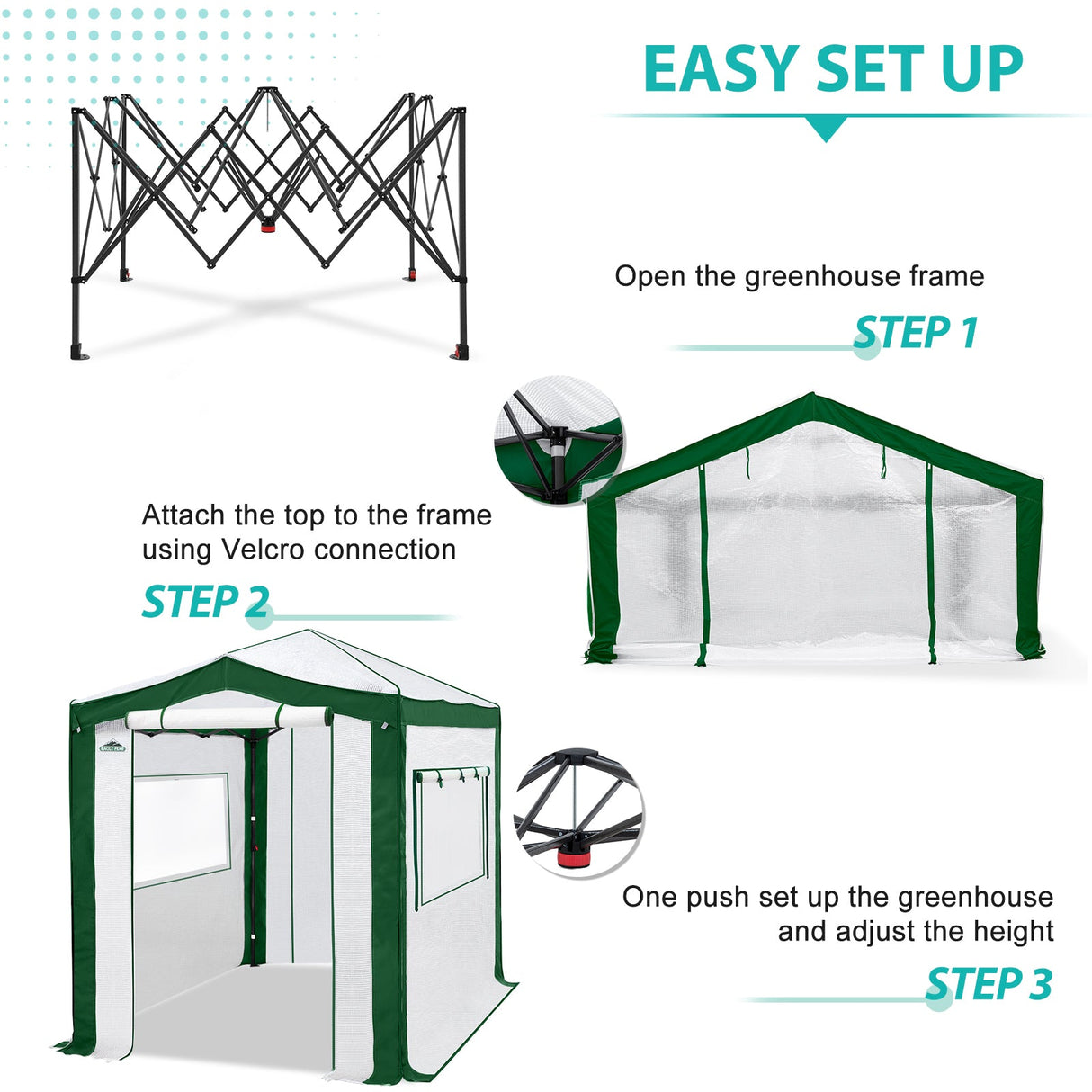6x4/8x6/10x10 Portable Walk in Greenhouse with Polyester Reinforced Corners, Gray/White, Green/White - Eagle Peak Custom Canopy Tent