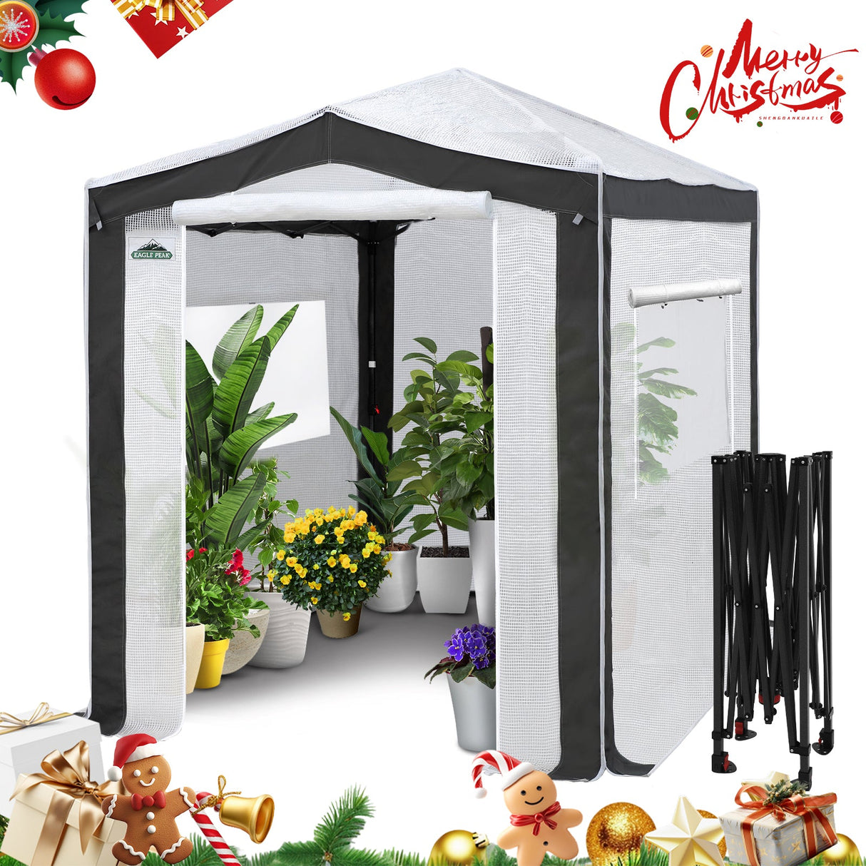 6x4/8x6/10x10 Portable Walk in Greenhouse with Polyester Reinforced Corners, Gray/White, Green/White - Eagle Peak Custom Canopy Tent