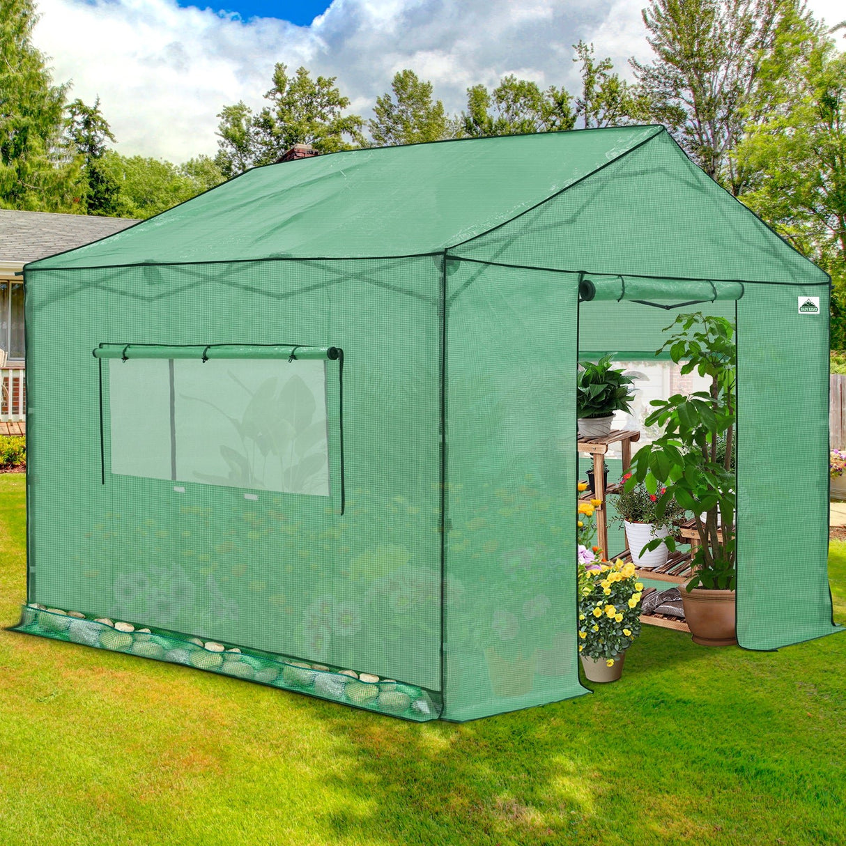 6x6/ 8x8/ 10x10 Portable Pop Up Greenhouse, Patented Center Lock with Gable Roof - Eagle Peak