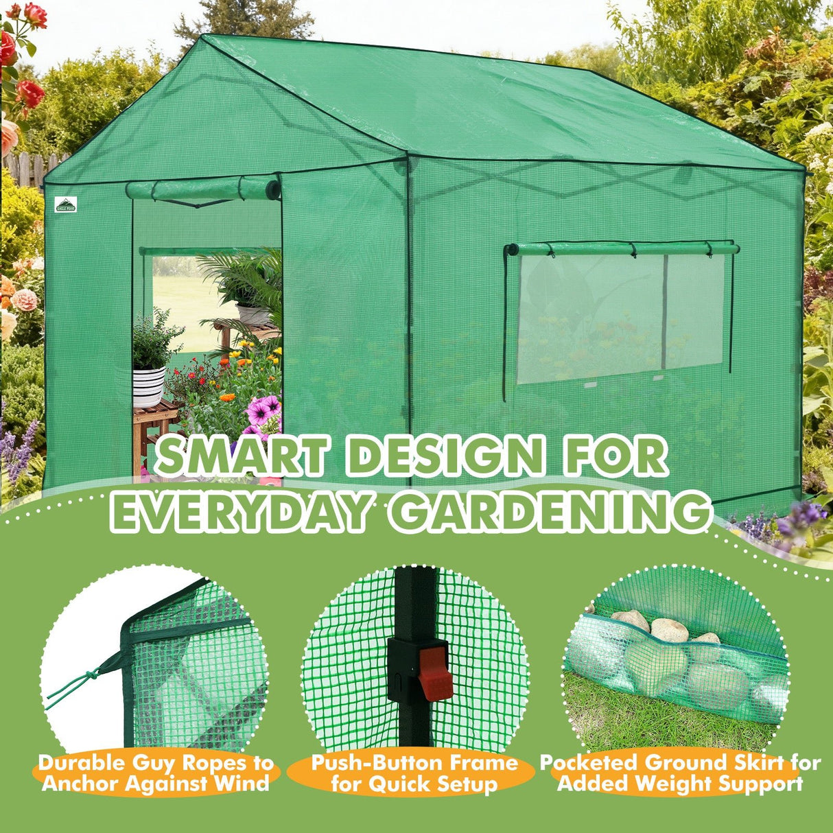 6x6/ 8x8/ 10x10 Portable Pop Up Greenhouse, Patented Center Lock with Gable Roof - Eagle Peak Custom Canopy Tent