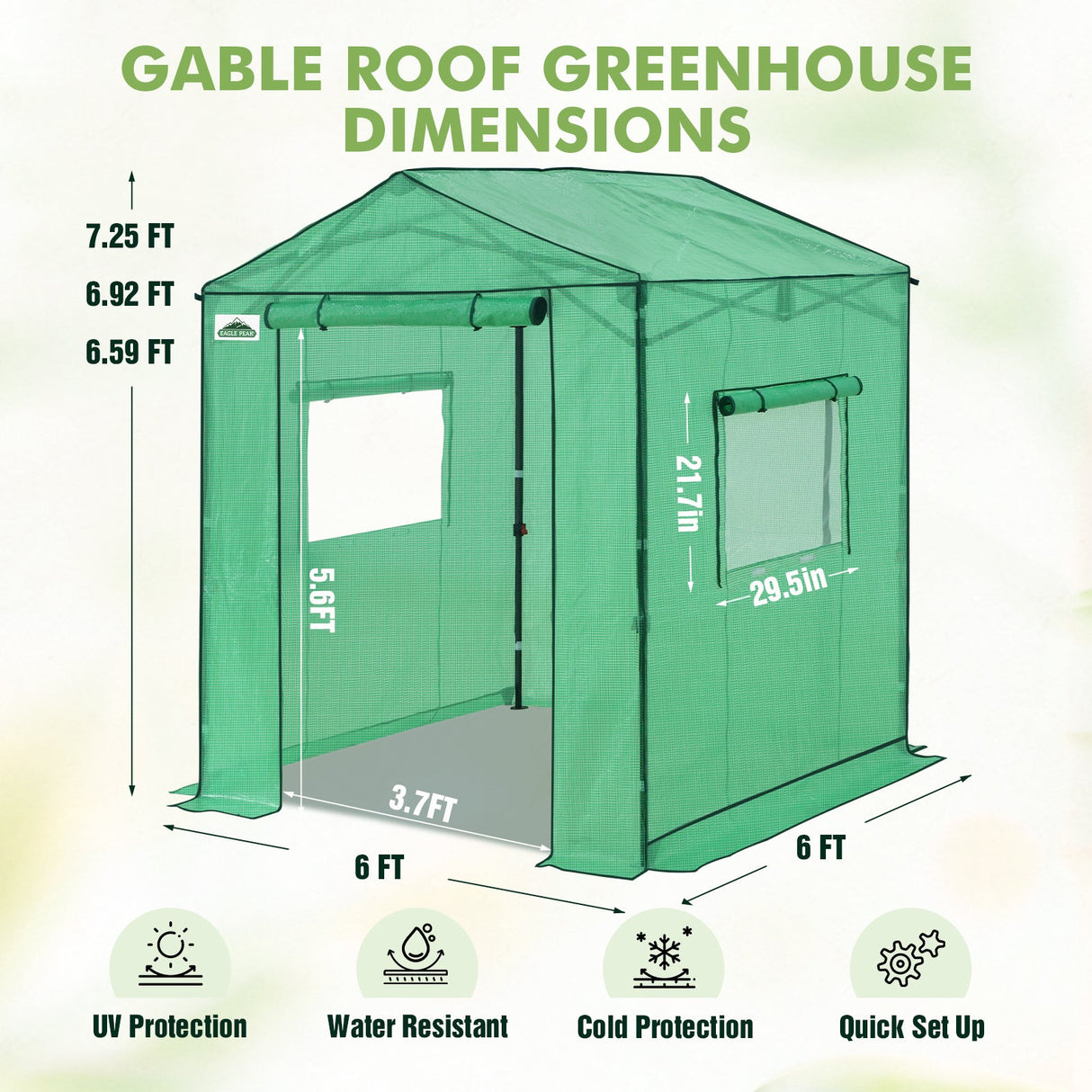 6x6/ 8x8/ 10x10 Portable Pop Up Greenhouse, Patented Center Lock with Gable Roof - Eagle Peak Custom Canopy Tent