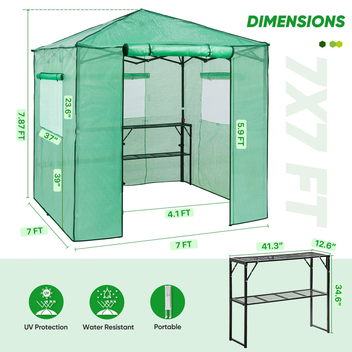 7x7 Pop up Greenhouse Portable Walk - in with 2 Foldable Shelves - Eagle Peak Custom Canopy Tent