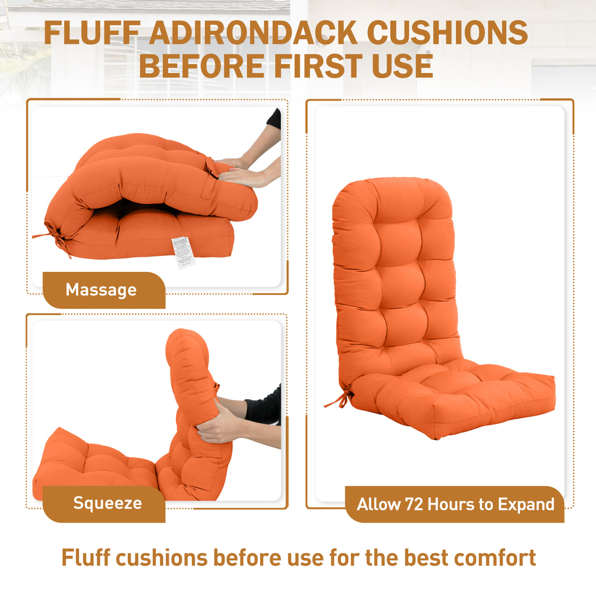 5" High Back Adirondack Chair Cushions, 49x20x5 in, 1/2/4 Pack