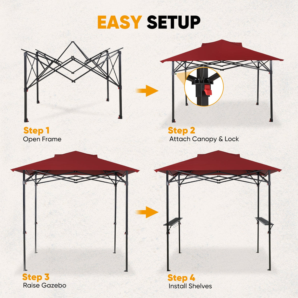 8x5 Pop up Grill Gazebo with Carry Bag and Air Vent - Eagle Peak®