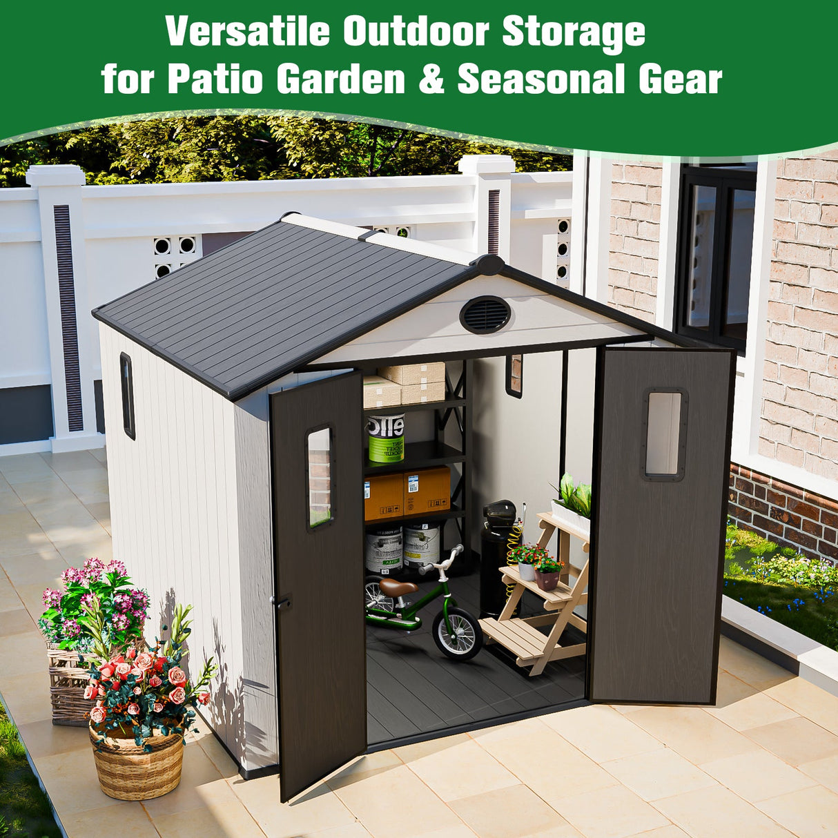 8x6/8x8 Resin Outdoor Storage Shed,Weatherproof Garden Shed - Eagle Peak Custom Canopy Tent