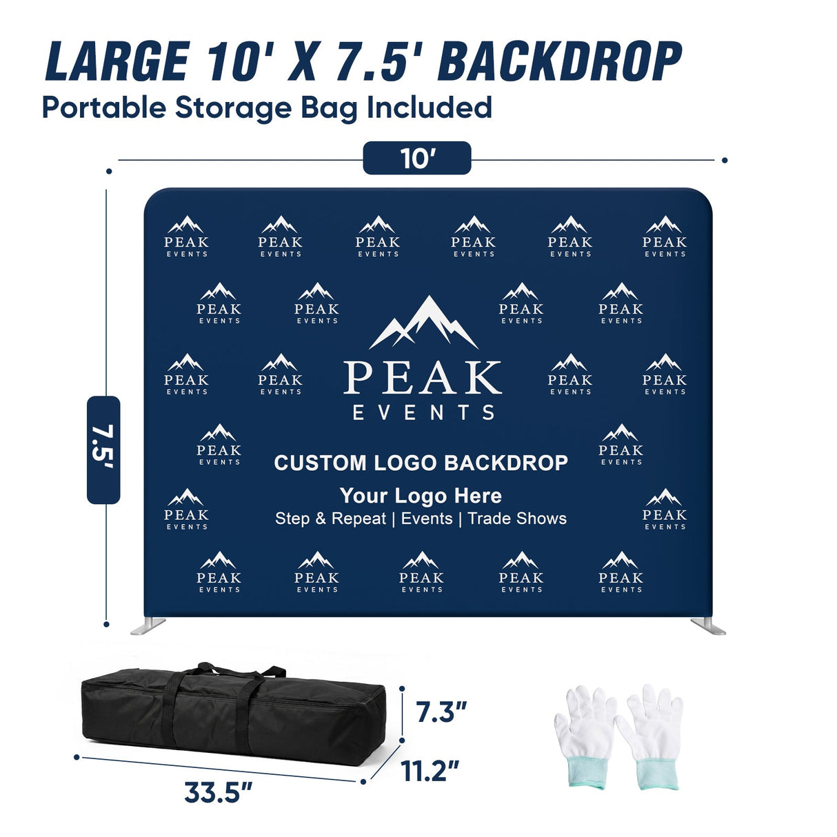 8x7.5 FT/10x7.5 FT/20x7.5 FT Custom Tension Fabric Trade Show Backdrop with Stand - Eagle Peak®