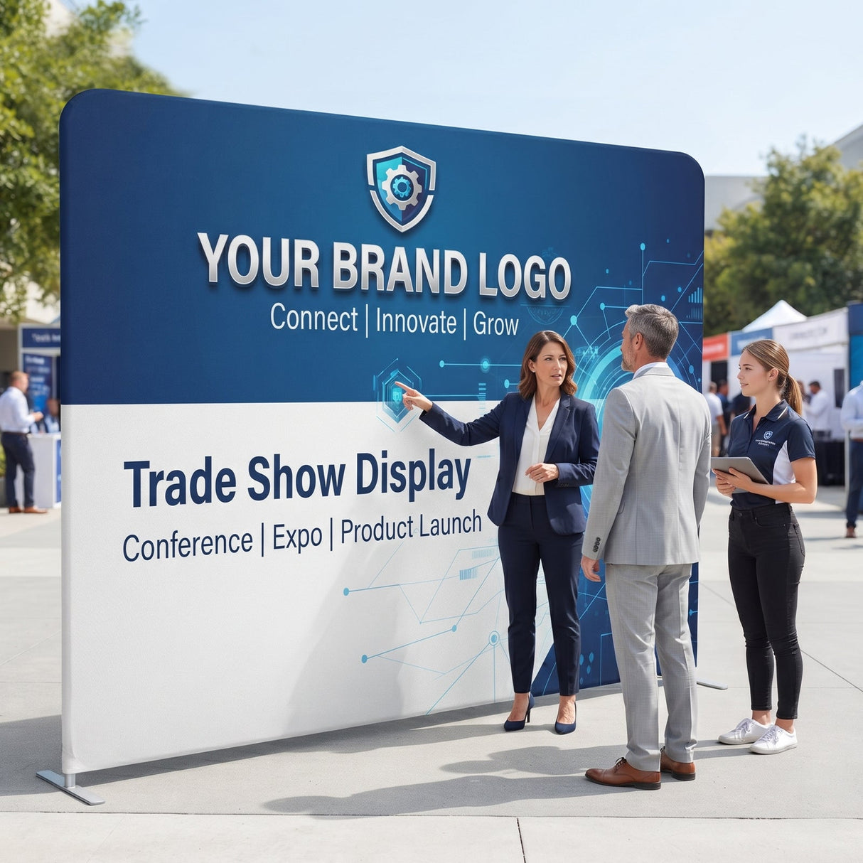 8x7.5 FT/10x7.5 FT/20x7.5 FT Custom Tension Fabric Trade Show Backdrop with Stand - Eagle Peak®