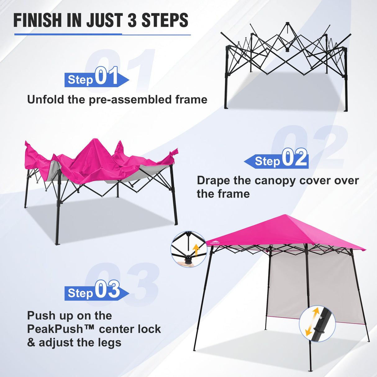 8x8 Pop Up Canopy Tent with Extended Eaves & Sidewall - Eagle Peak Custom Canopy Tent