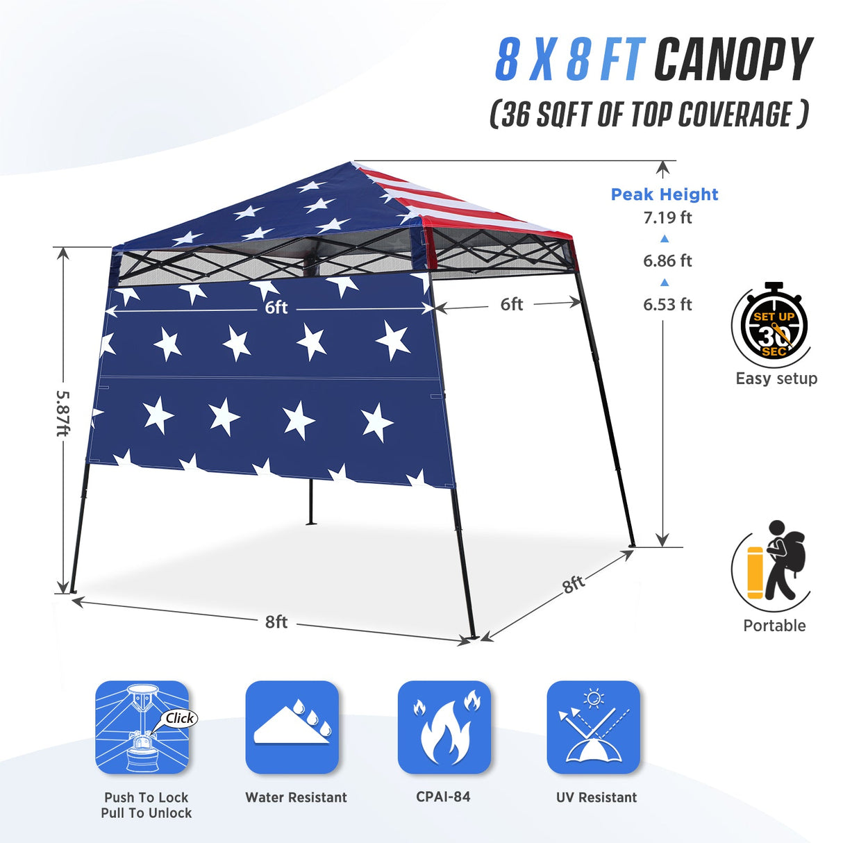 8x8 Pop Up Canopy Tent with Sidewall,8x8 Base 6x6 Top - Eagle Peak Custom Canopy Tent