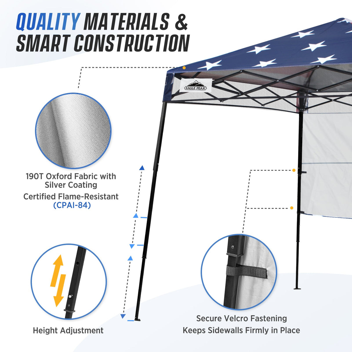8x8 Pop Up Canopy Tent with Sidewall,8x8 Base 6x6 Top - Eagle Peak Custom Canopy Tent
