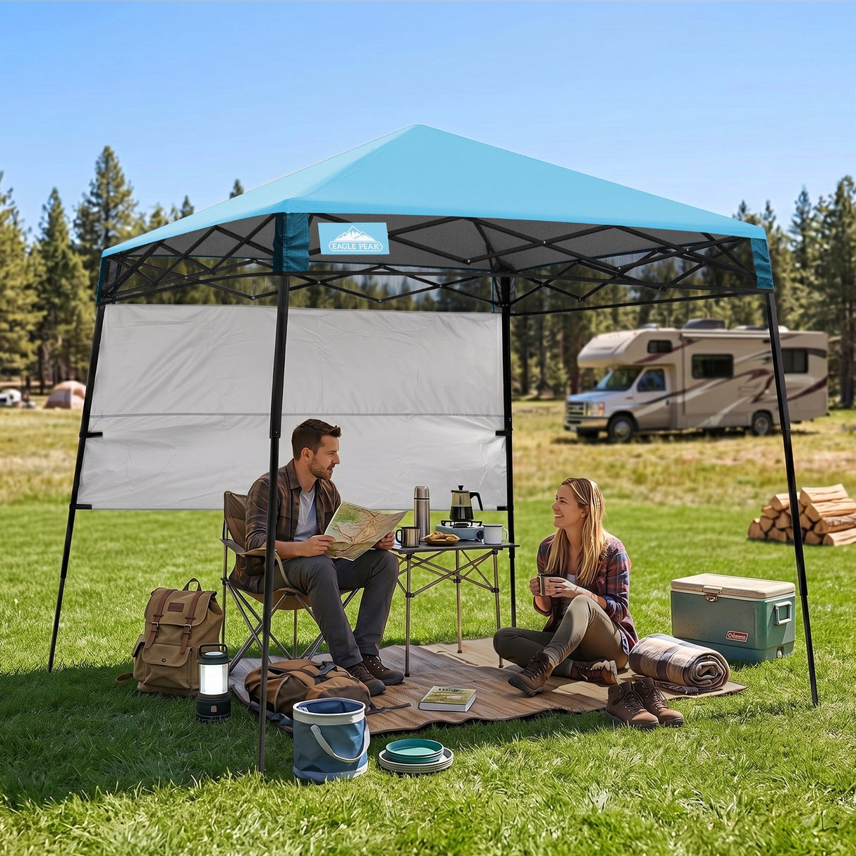 8x8 Pop Up Canopy Tent with Sidewall,8x8 Base 6x6 Top - Eagle Peak®