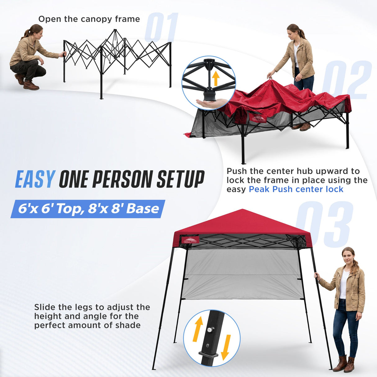 8x8 Pop Up Canopy Tent with Sidewall,8x8 Base 6x6 Top - Eagle Peak®