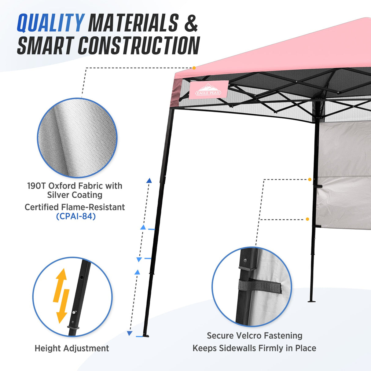 8x8 Pop Up Canopy Tent with Sidewall,8x8 Base 6x6 Top - Eagle Peak Custom Canopy Tent