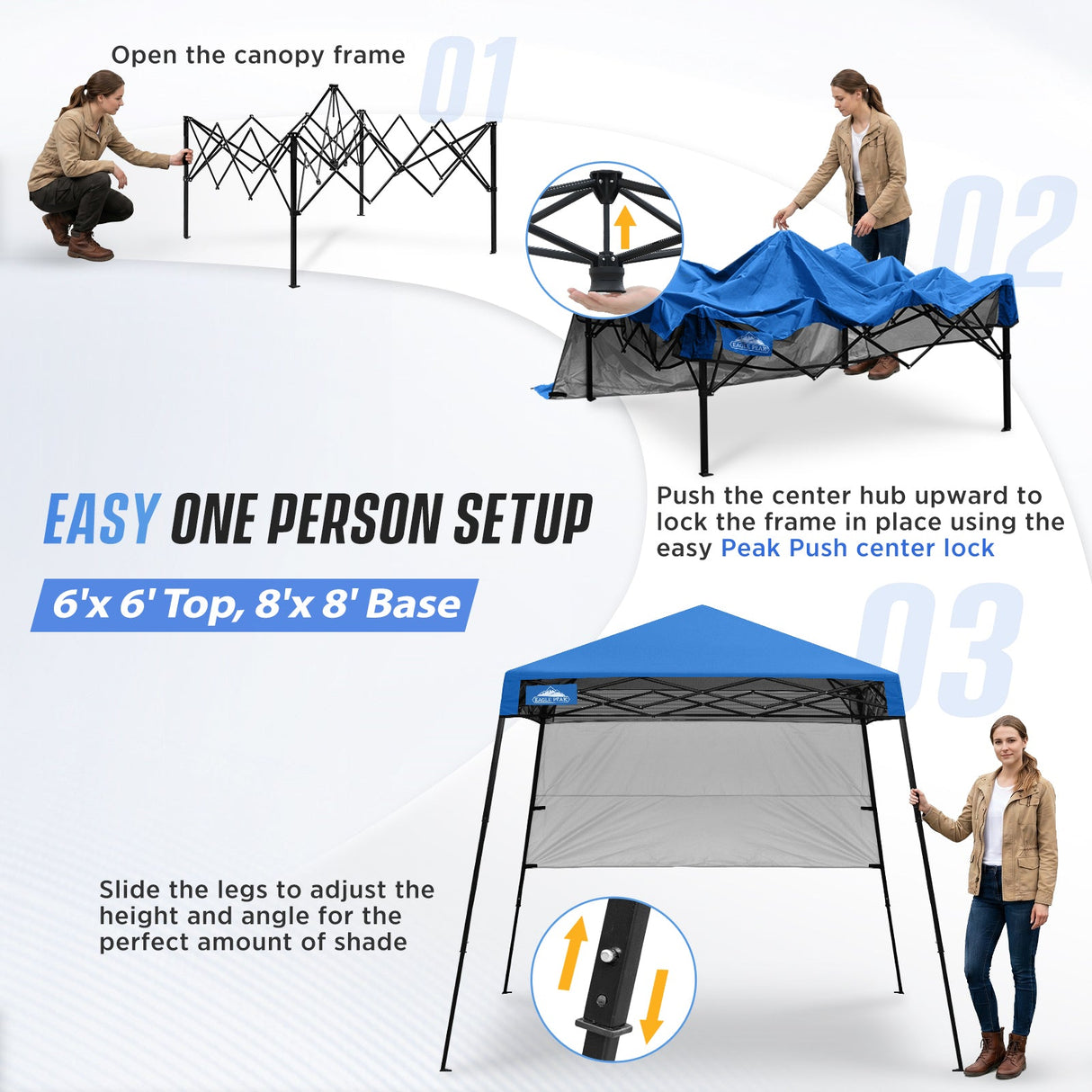8x8 Pop Up Canopy Tent with Sidewall,8x8 Base 6x6 Top - Eagle Peak®
