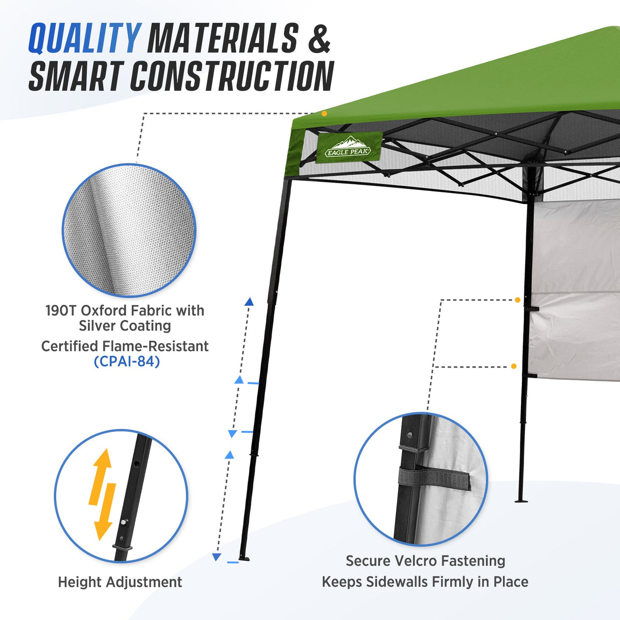 8x8 Pop Up Canopy Tent with Sidewall,8x8 Base 6x6 Top - Eagle Peak Custom Canopy Tent