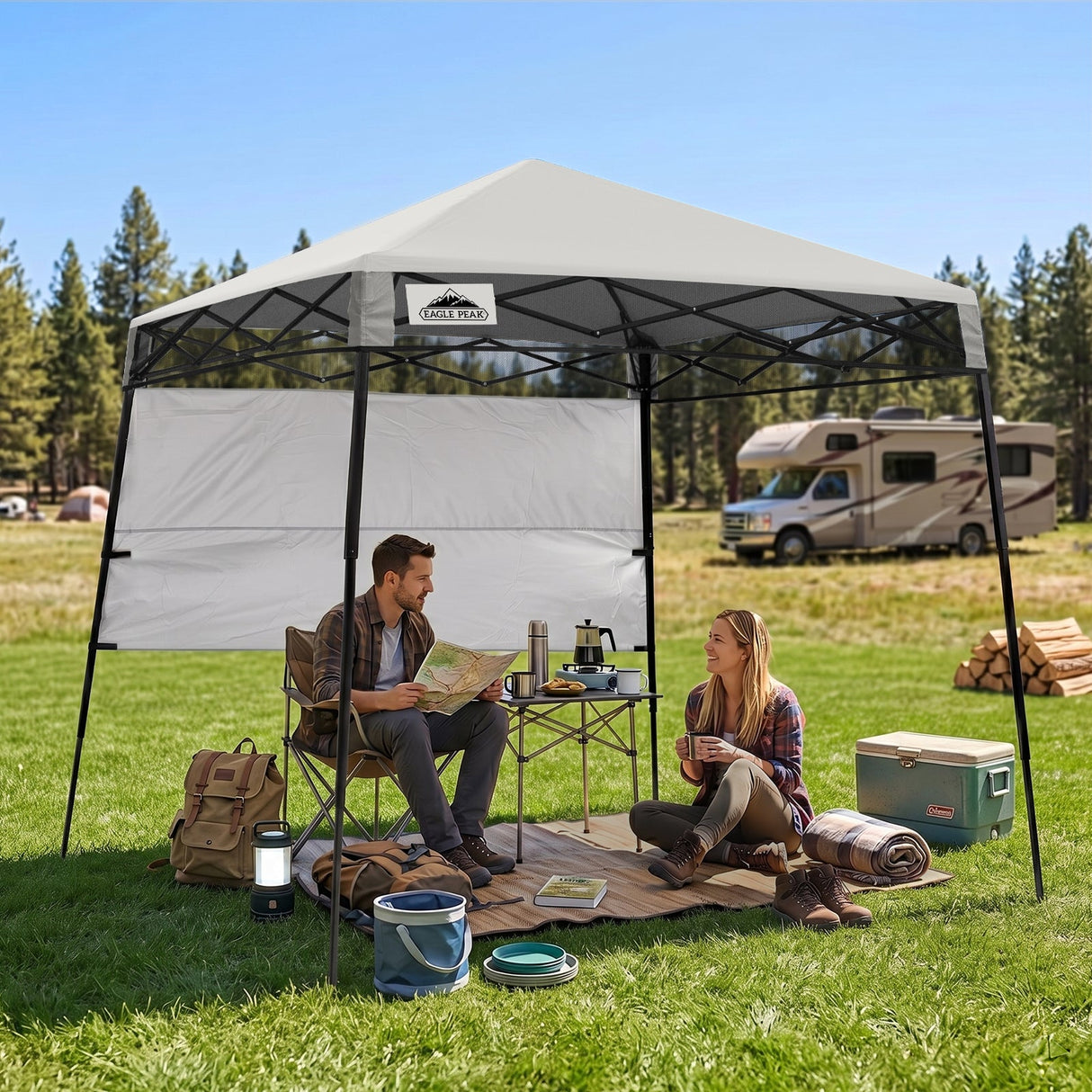 8x8 Pop Up Canopy Tent with Sidewall,8x8 Base 6x6 Top - Eagle Peak®