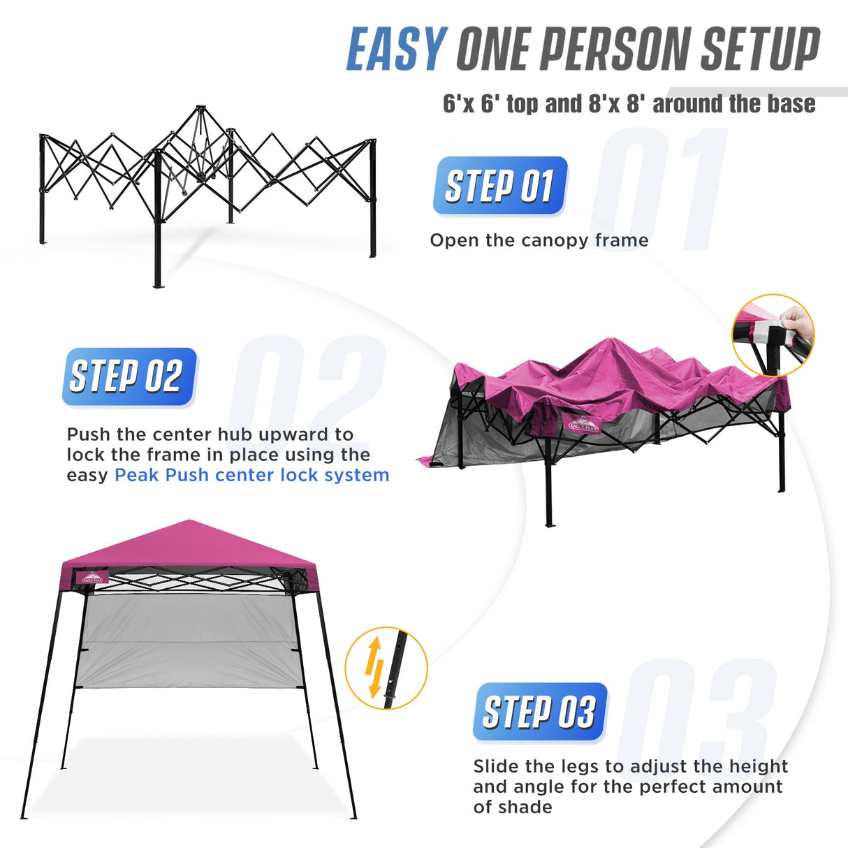8x8 Pop Up Canopy Tent with Sidewall,8x8 Base 6x6 Top - Eagle Peak Custom Canopy Tent