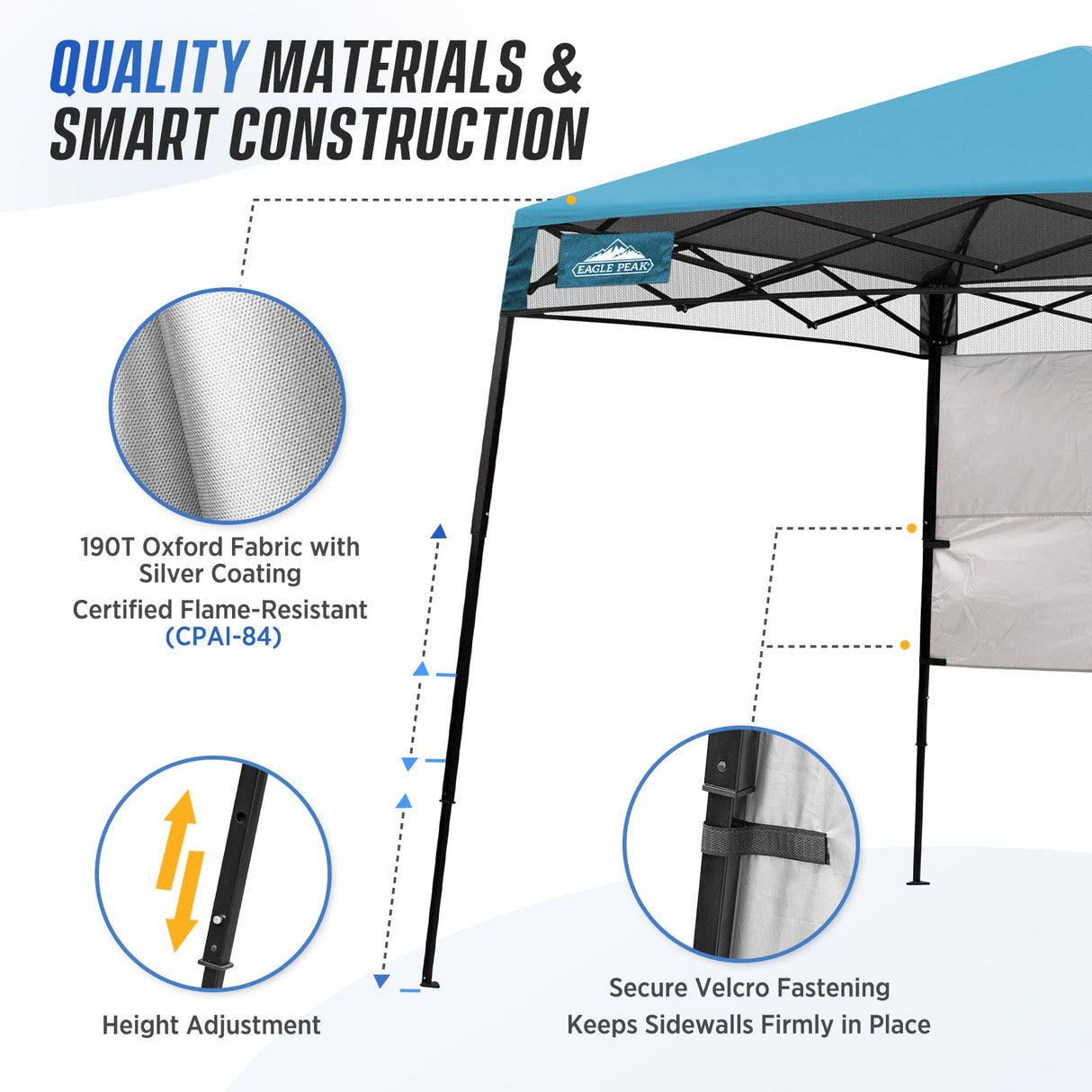 8x8 Pop Up Canopy Tent with Sidewall,8x8 Base 6x6 Top - Eagle Peak Custom Canopy Tent
