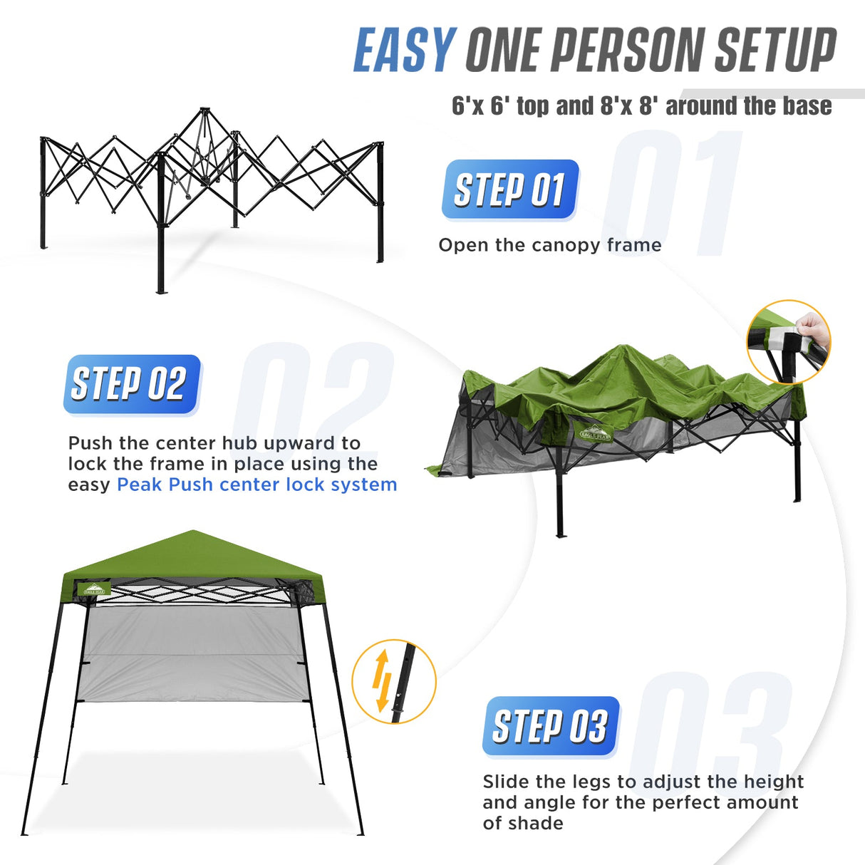 8x8 Pop Up Canopy Tent with Sidewall,8x8 Base 6x6 Top - Eagle Peak Custom Canopy Tent