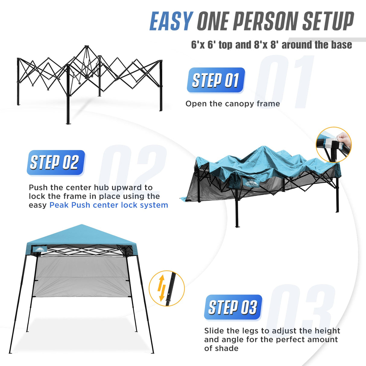 8x8 Pop Up Canopy Tent with Sidewall,8x8 Base 6x6 Top - Eagle Peak Custom Canopy Tent