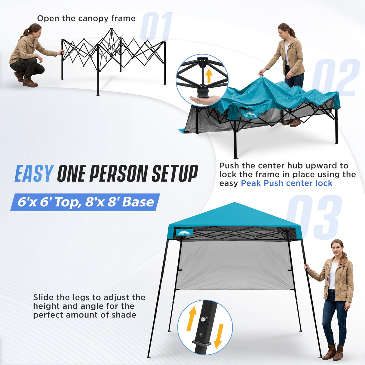 8x8 Pop Up Canopy Tent with Sidewall,8x8 Base 6x6 Top - Eagle Peak®
