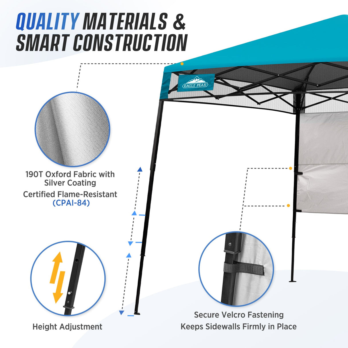 8x8 Pop Up Canopy Tent with Sidewall,8x8 Base 6x6 Top - Eagle Peak Custom Canopy Tent