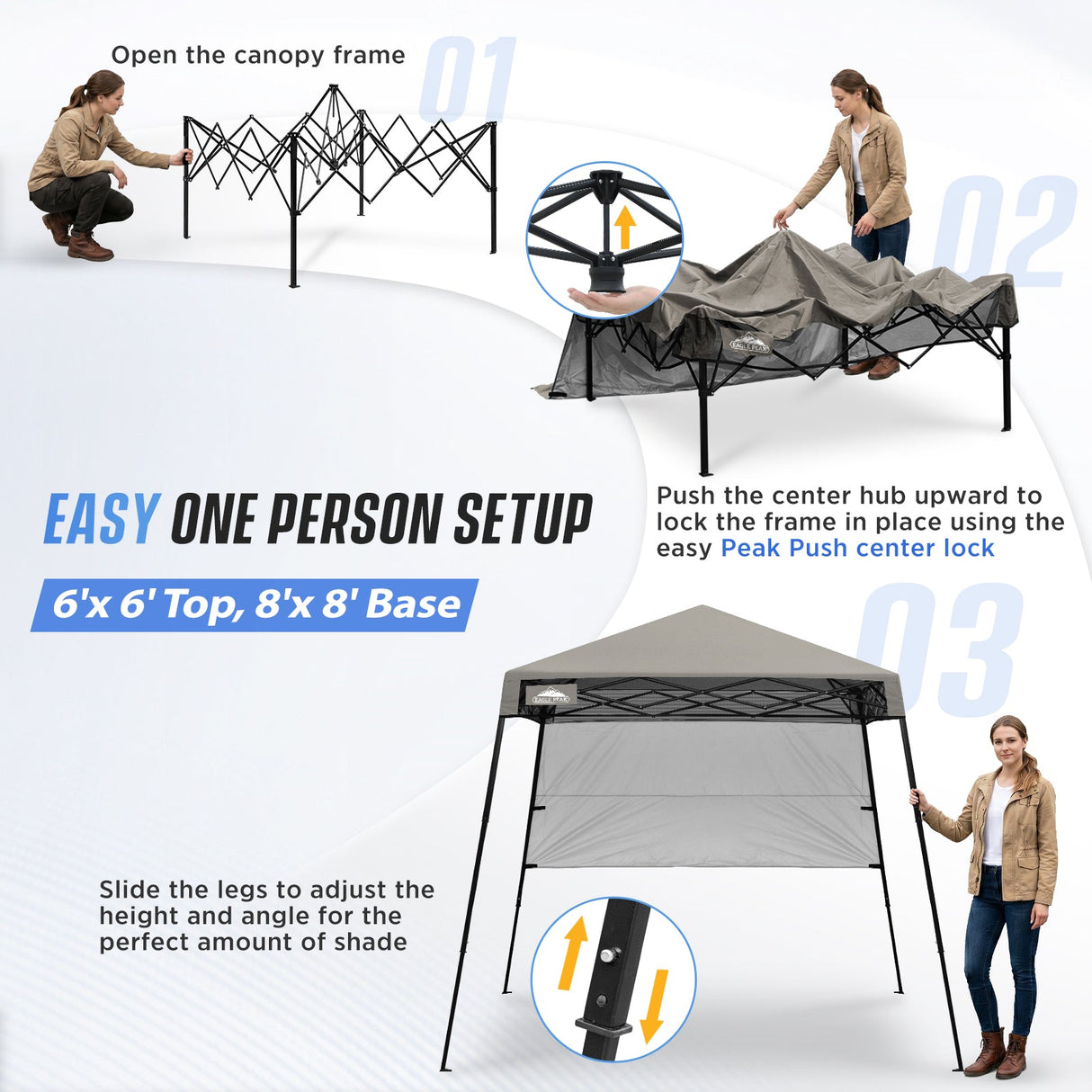 8x8 Pop Up Canopy Tent with Sidewall,8x8 Base 6x6 Top - Eagle Peak®