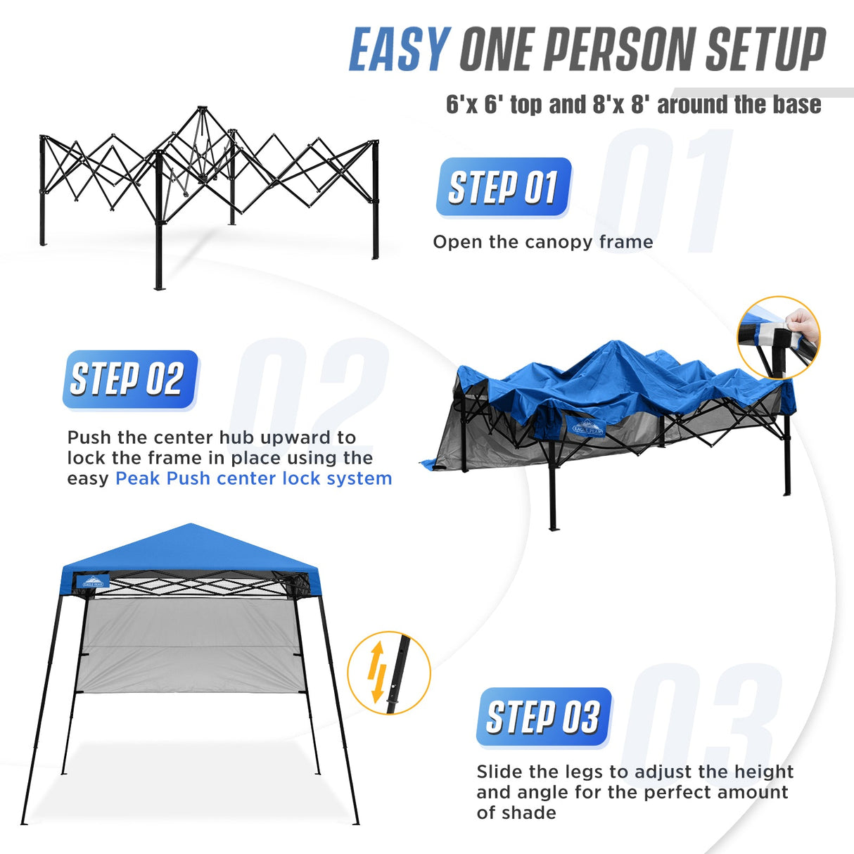 8x8 Pop Up Canopy Tent with Sidewall,8x8 Base 6x6 Top - Eagle Peak Custom Canopy Tent