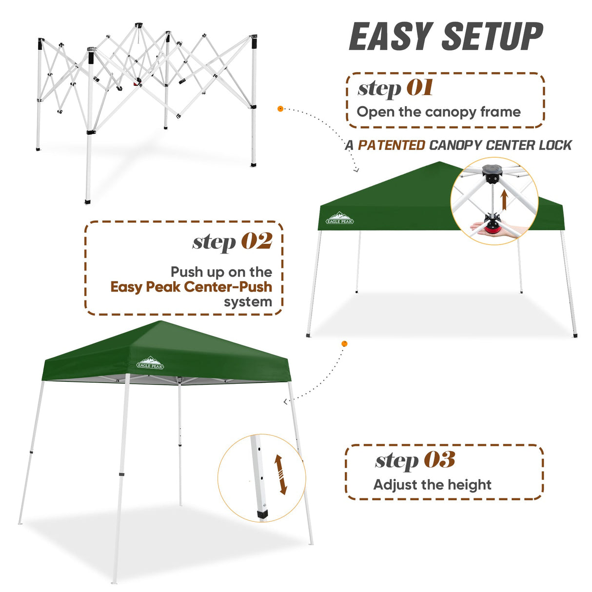 8x8 Slant Leg Pop - up Canopy Tent, Shelter 8x8 Base 6x6 Top - Eagle Peak Custom Canopy Tent