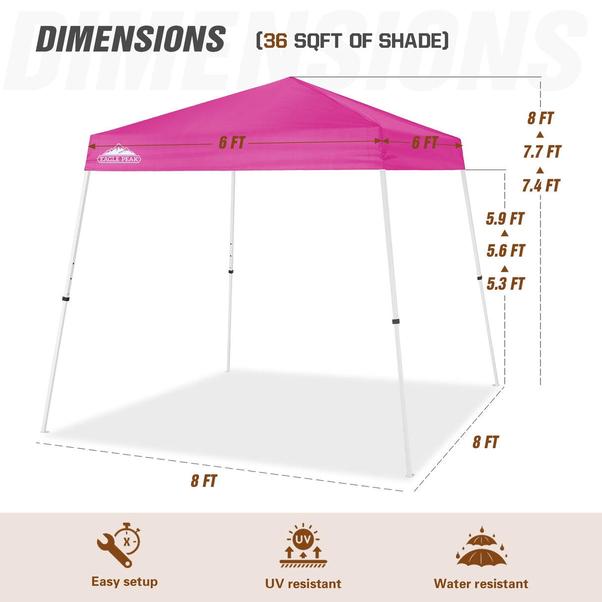 8x8 Slant Leg Pop - up Canopy Tent, Shelter 8x8 Base 6x6 Top - Eagle Peak Custom Canopy Tent