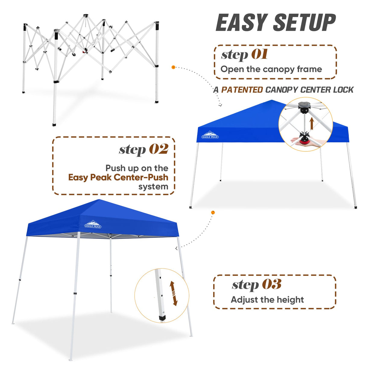 8x8 Slant Leg Pop - up Canopy Tent, Shelter 8x8 Base 6x6 Top - Eagle Peak Custom Canopy Tent